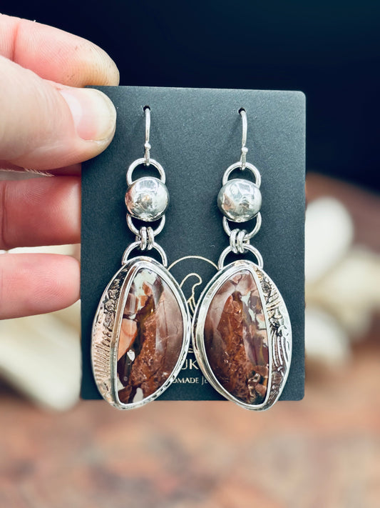 Sterling Silver Dead Camel Jasper Pattern Earrings