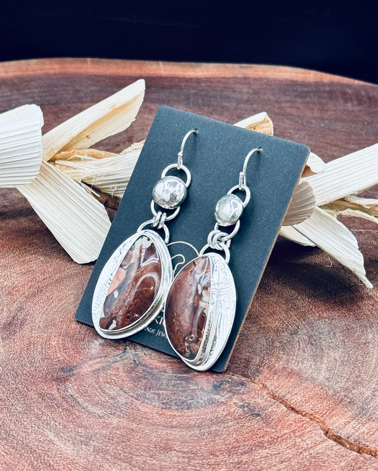 Sterling Silver Dead Camel Jasper Pattern Earrings