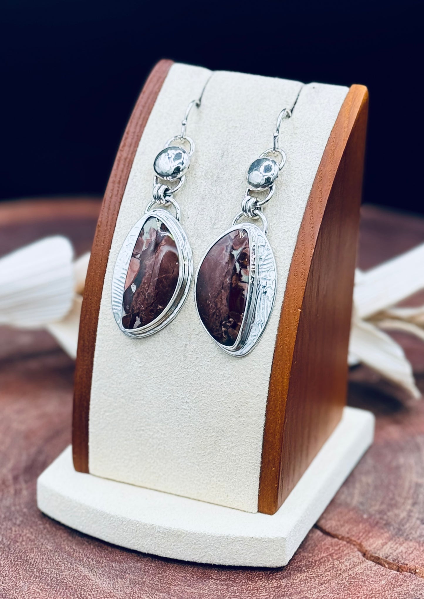 Sterling Silver Dead Camel Jasper Pattern Earrings