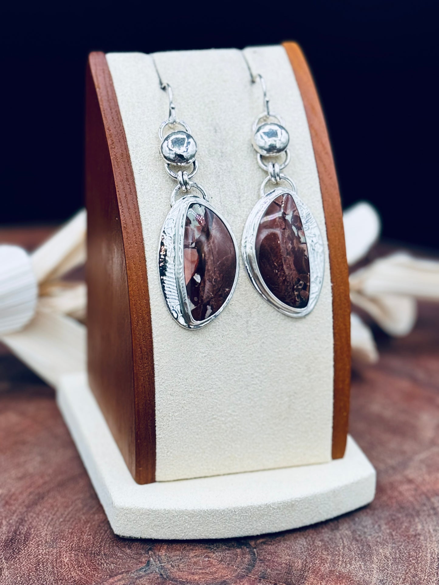 Sterling Silver Dead Camel Jasper Pattern Earrings