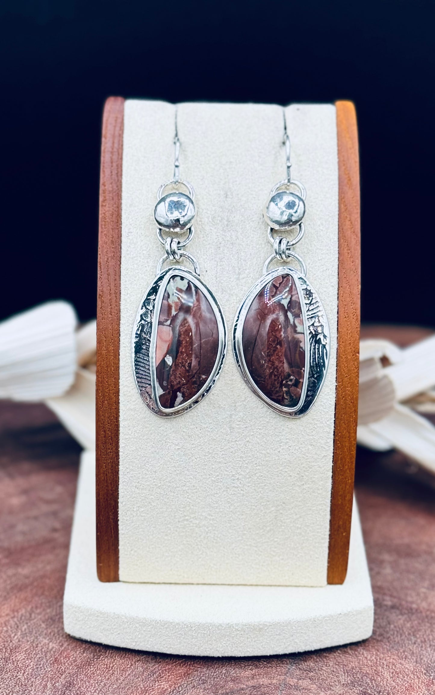 Sterling Silver Dead Camel Jasper Pattern Earrings