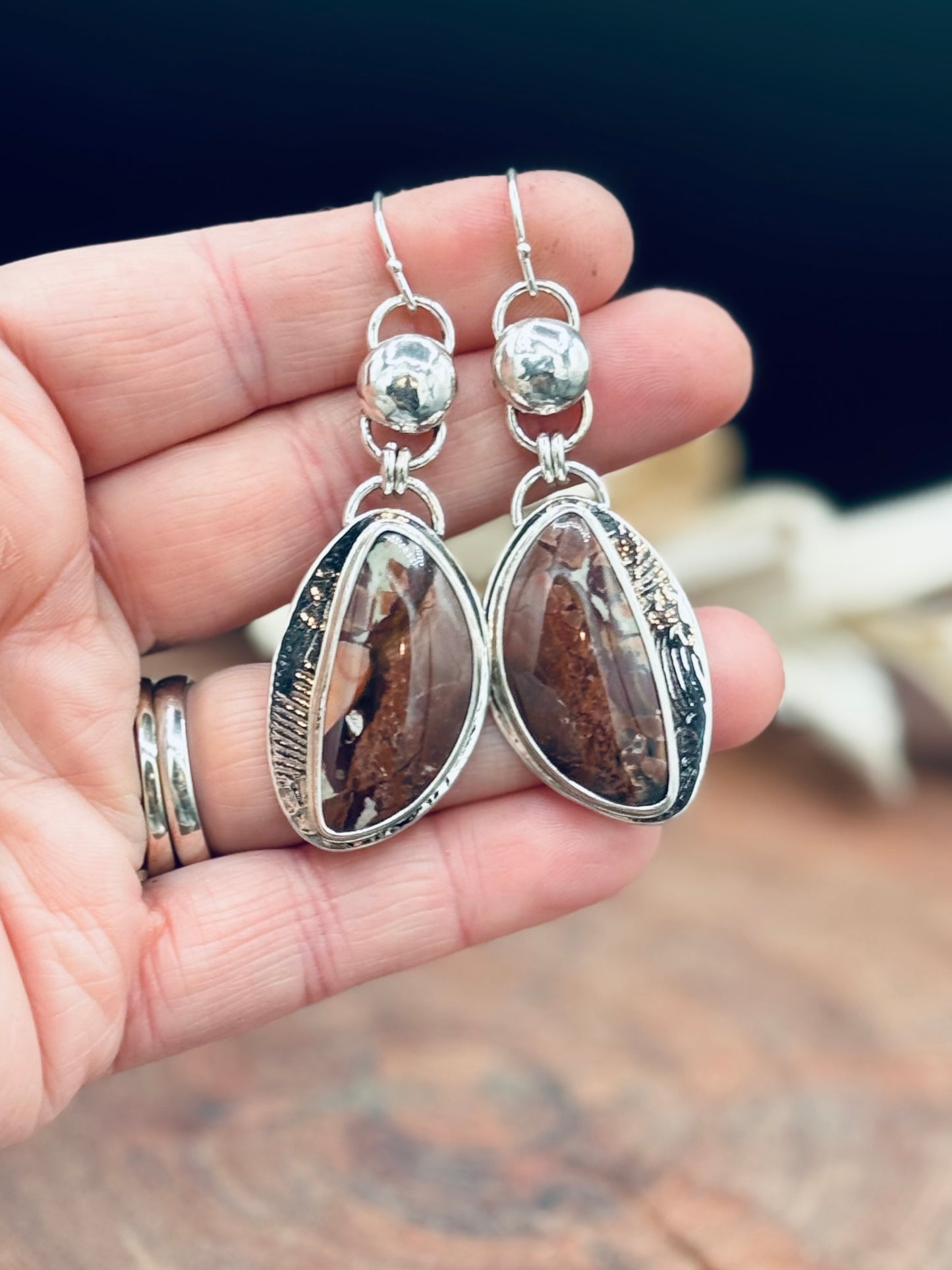 Sterling Silver Dead Camel Jasper Pattern Earrings