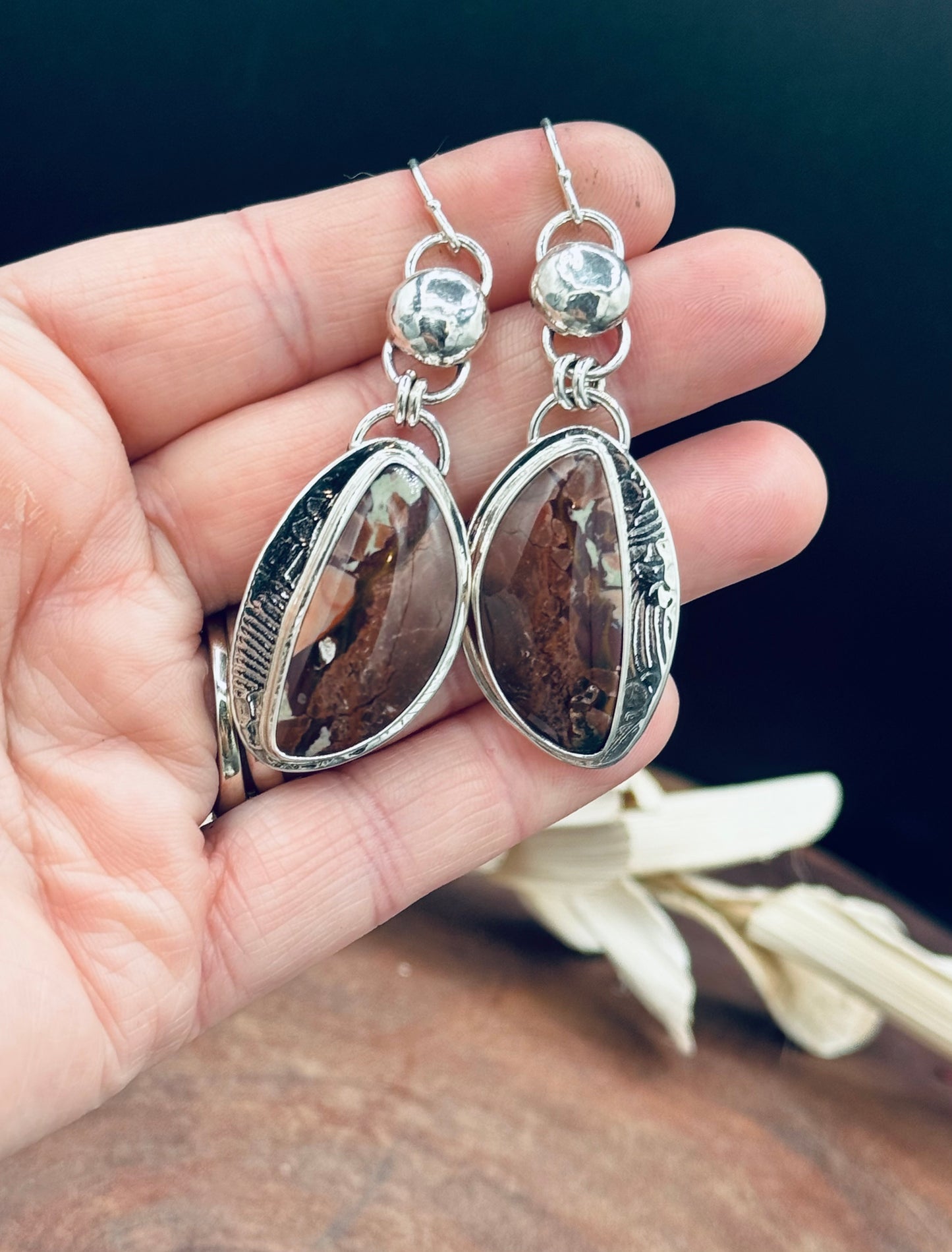 Sterling Silver Dead Camel Jasper Pattern Earrings