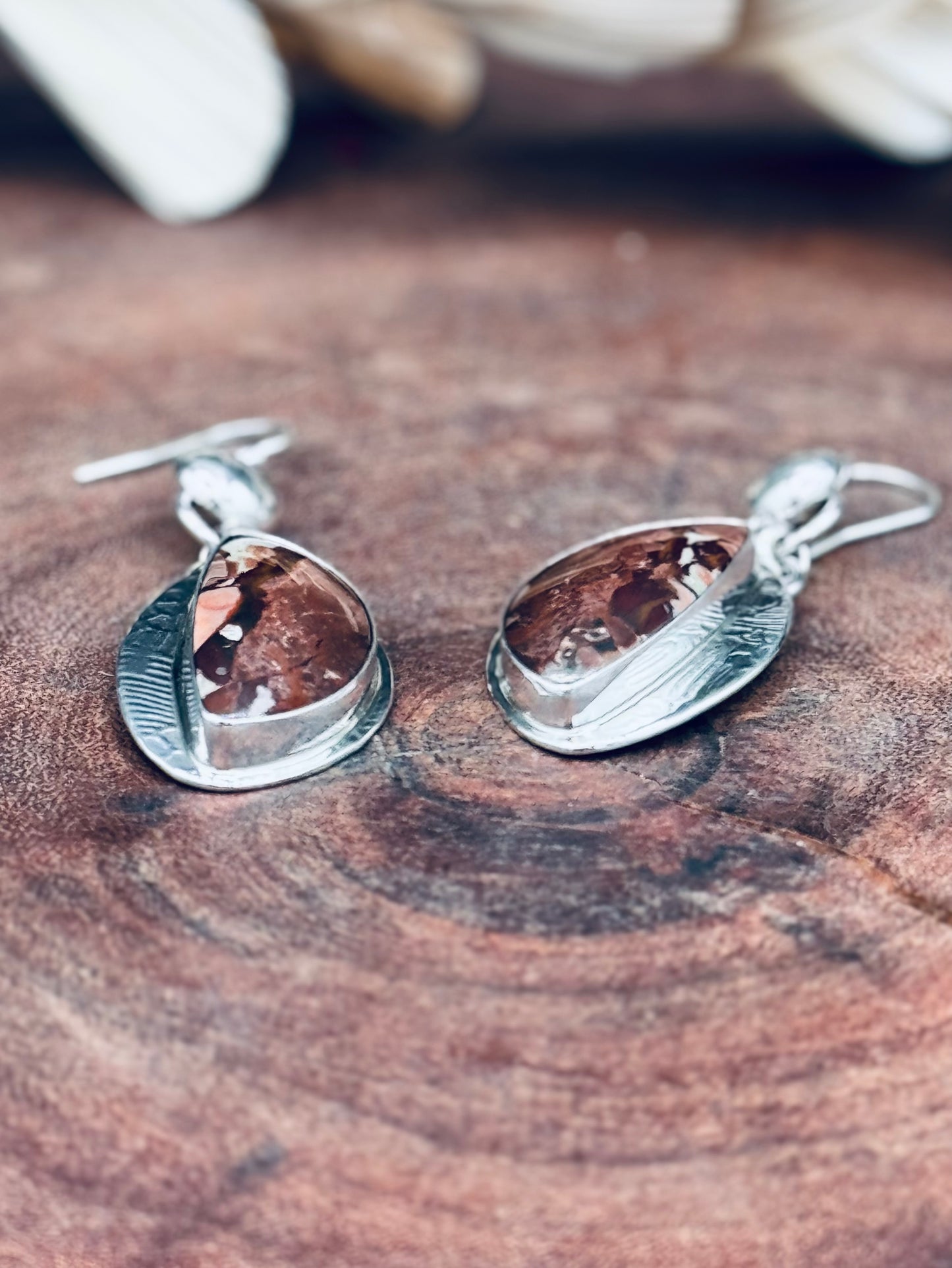 Sterling Silver Dead Camel Jasper Pattern Earrings