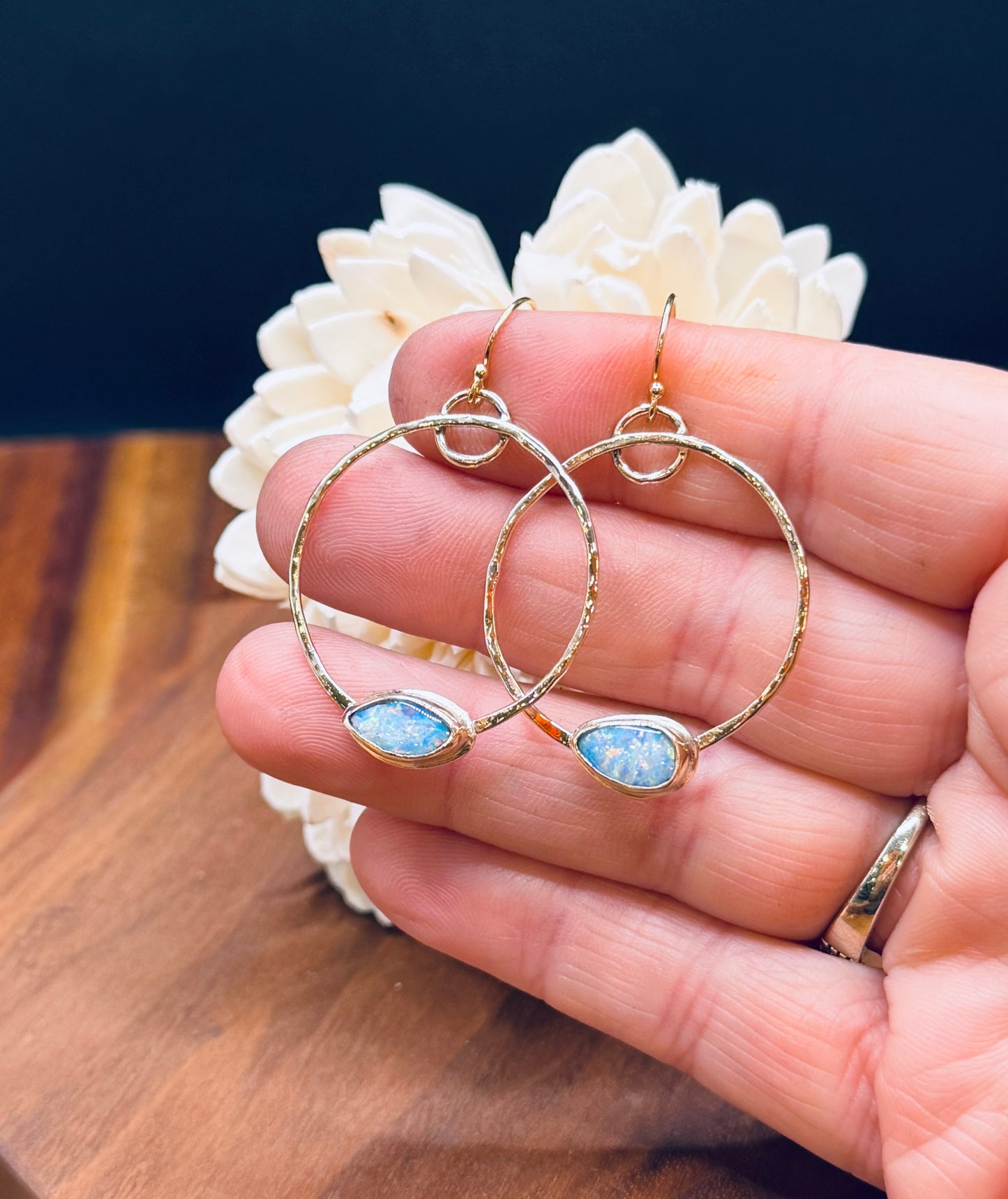 Gold-Fill Hoops with Coober Pedy Opal