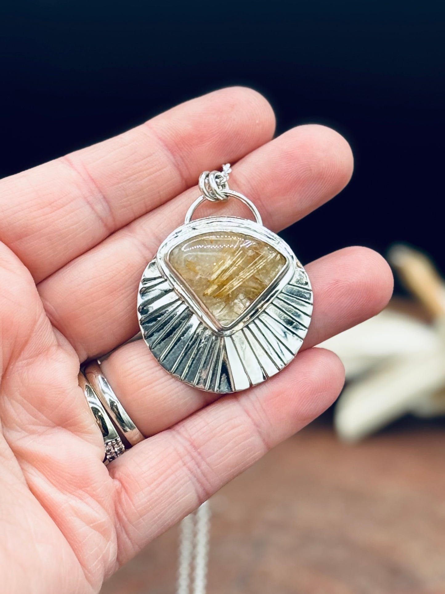 Sunburst Golden Rutilated Quartz Pendant