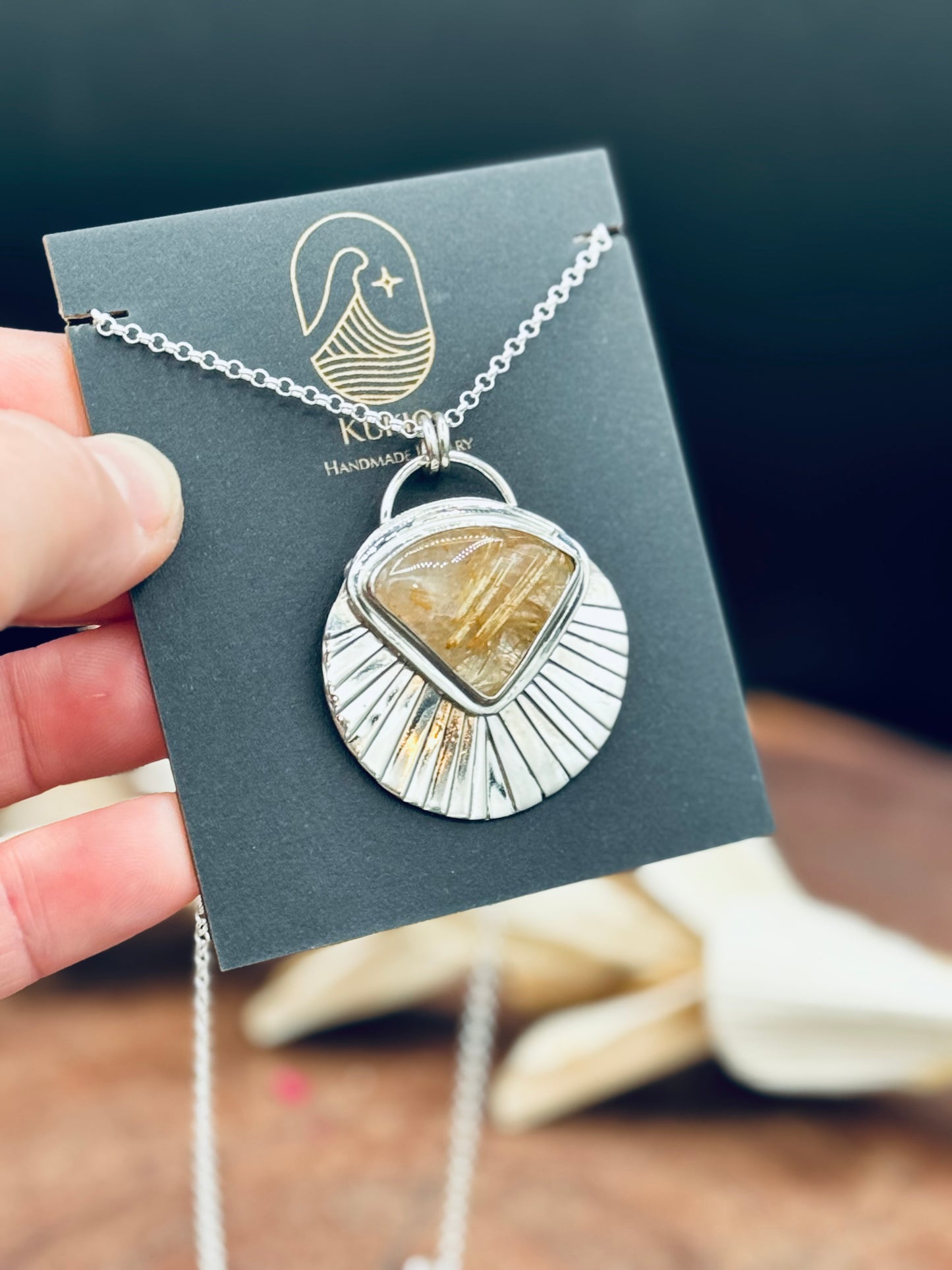 Sunburst Golden Rutilated Quartz Pendant