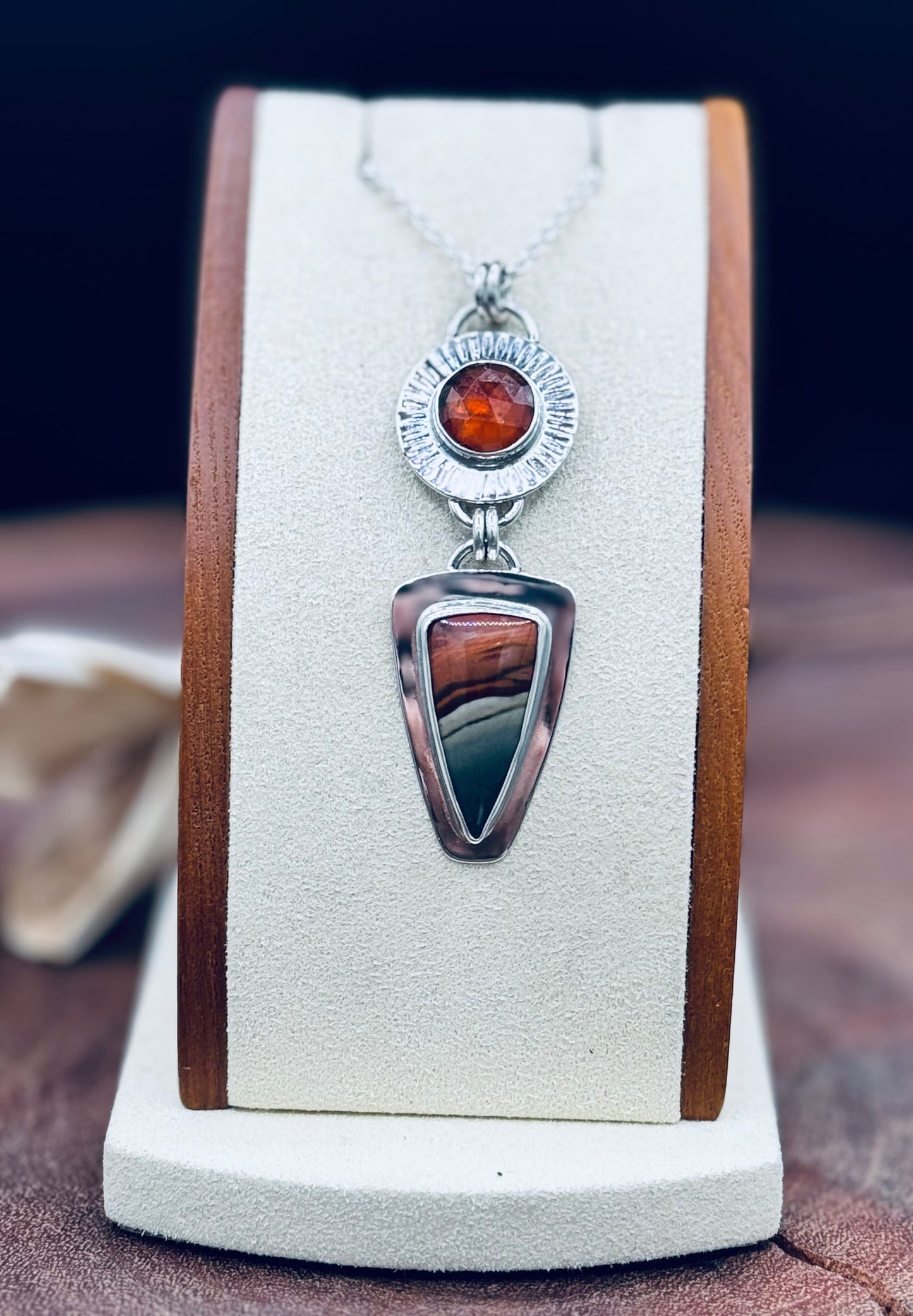 Sunset Polychrome Jasper and Sunstone Pendant