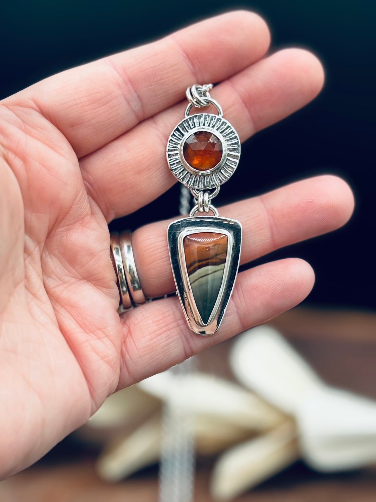 Sunset Polychrome Jasper and Sunstone Pendant