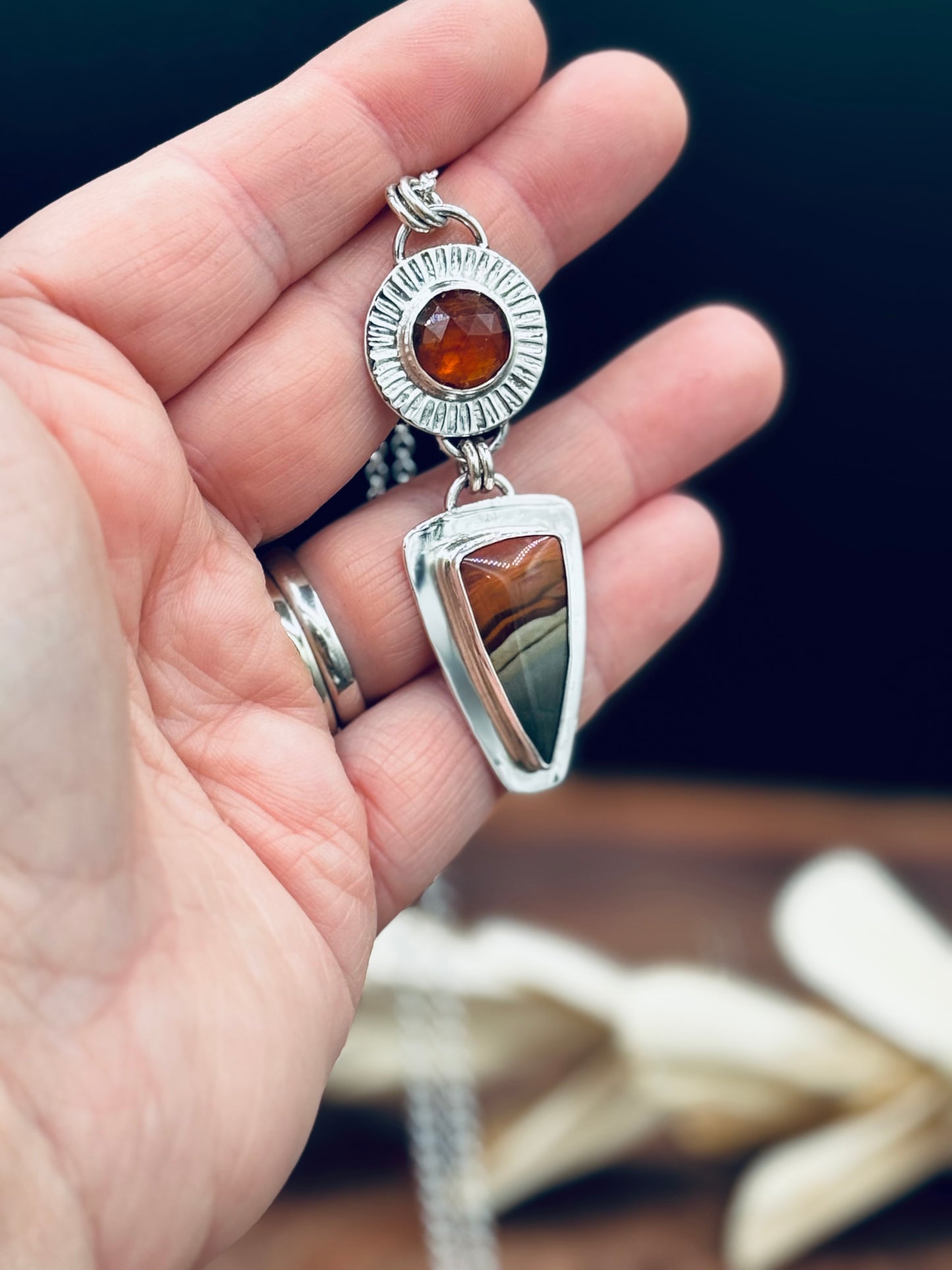 Sunset Polychrome Jasper and Sunstone Pendant