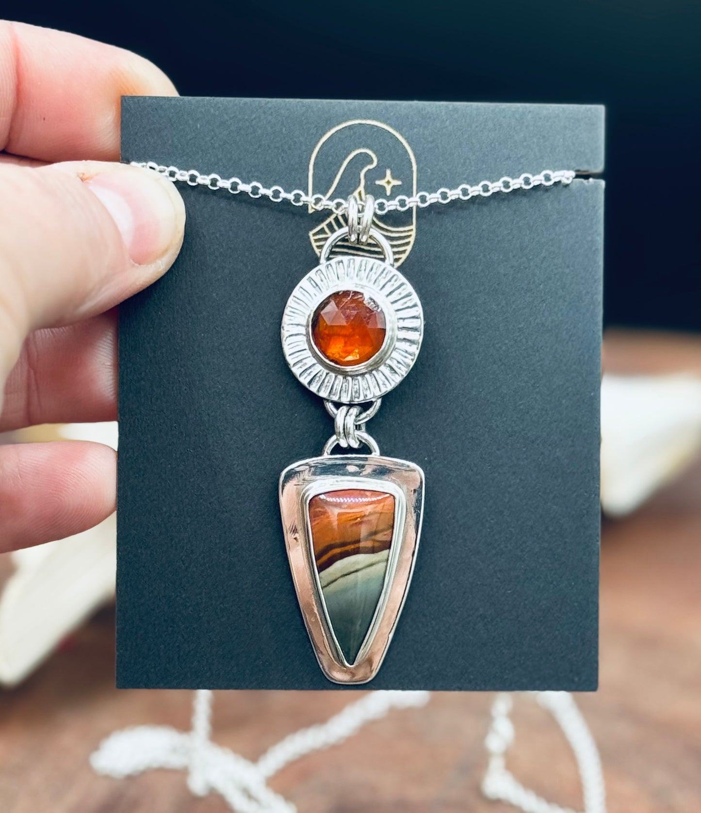 Sunset Polychrome Jasper and Sunstone Pendant