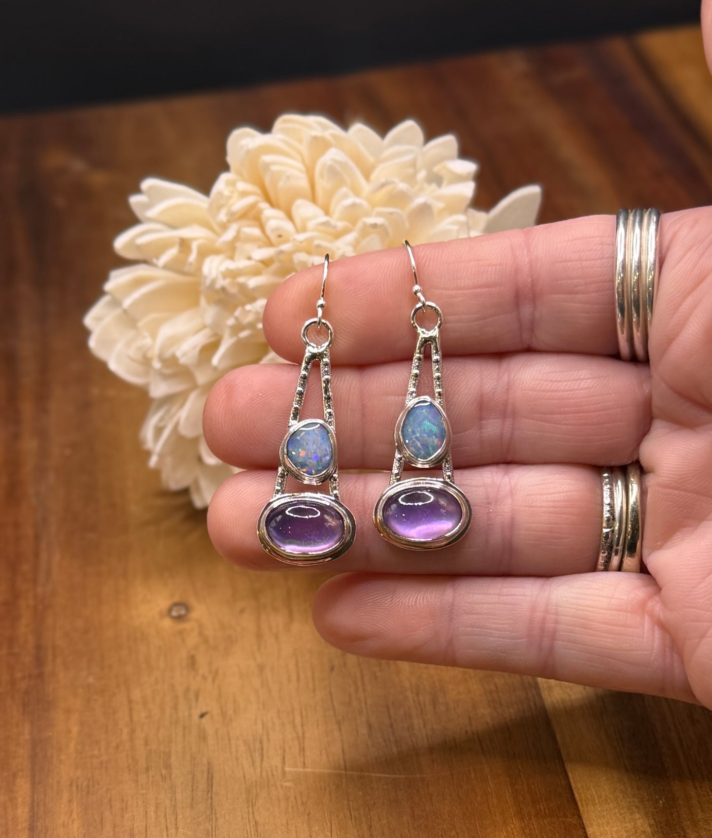 Coober Pedy Opal and Amethyst with Mother of Pearl Earrings