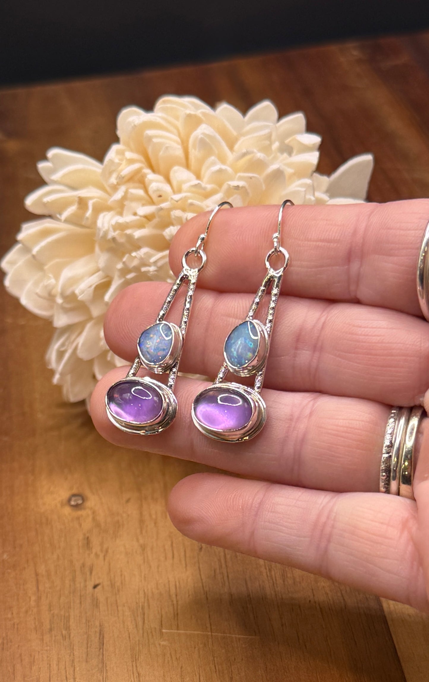 Coober Pedy Opal and Amethyst with Mother of Pearl Earrings