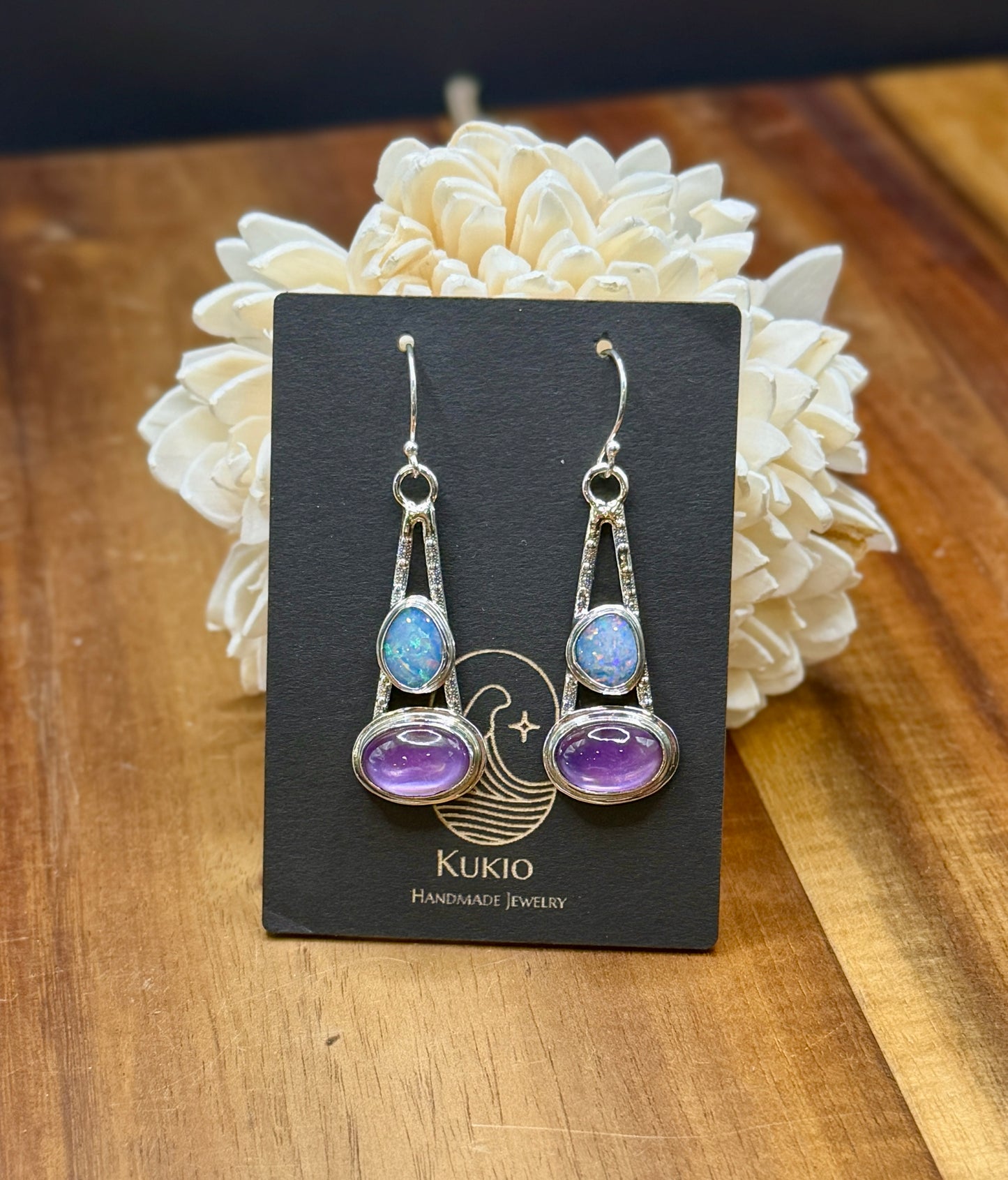 Coober Pedy Opal and Amethyst with Mother of Pearl Earrings