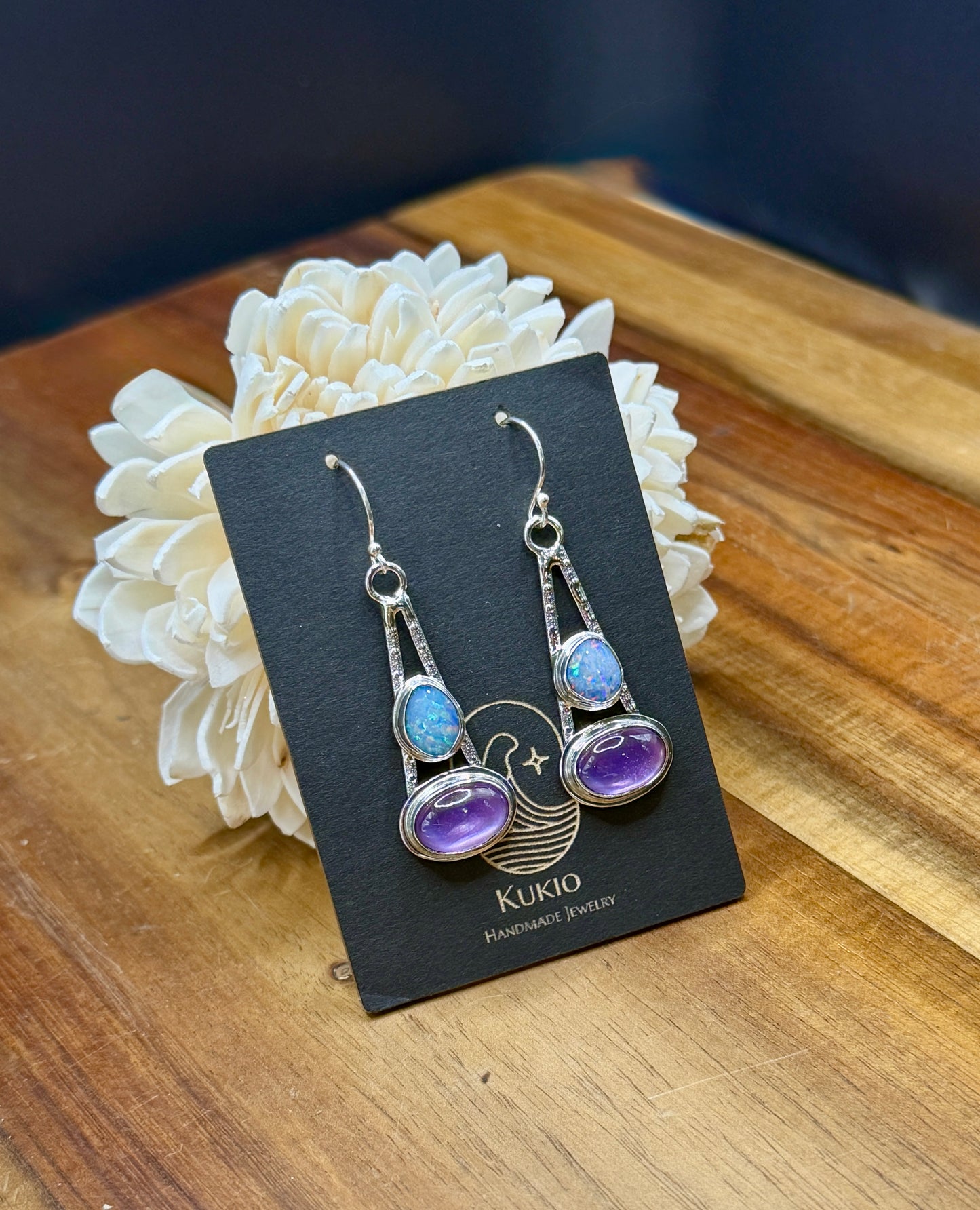 Coober Pedy Opal and Amethyst with Mother of Pearl Earrings