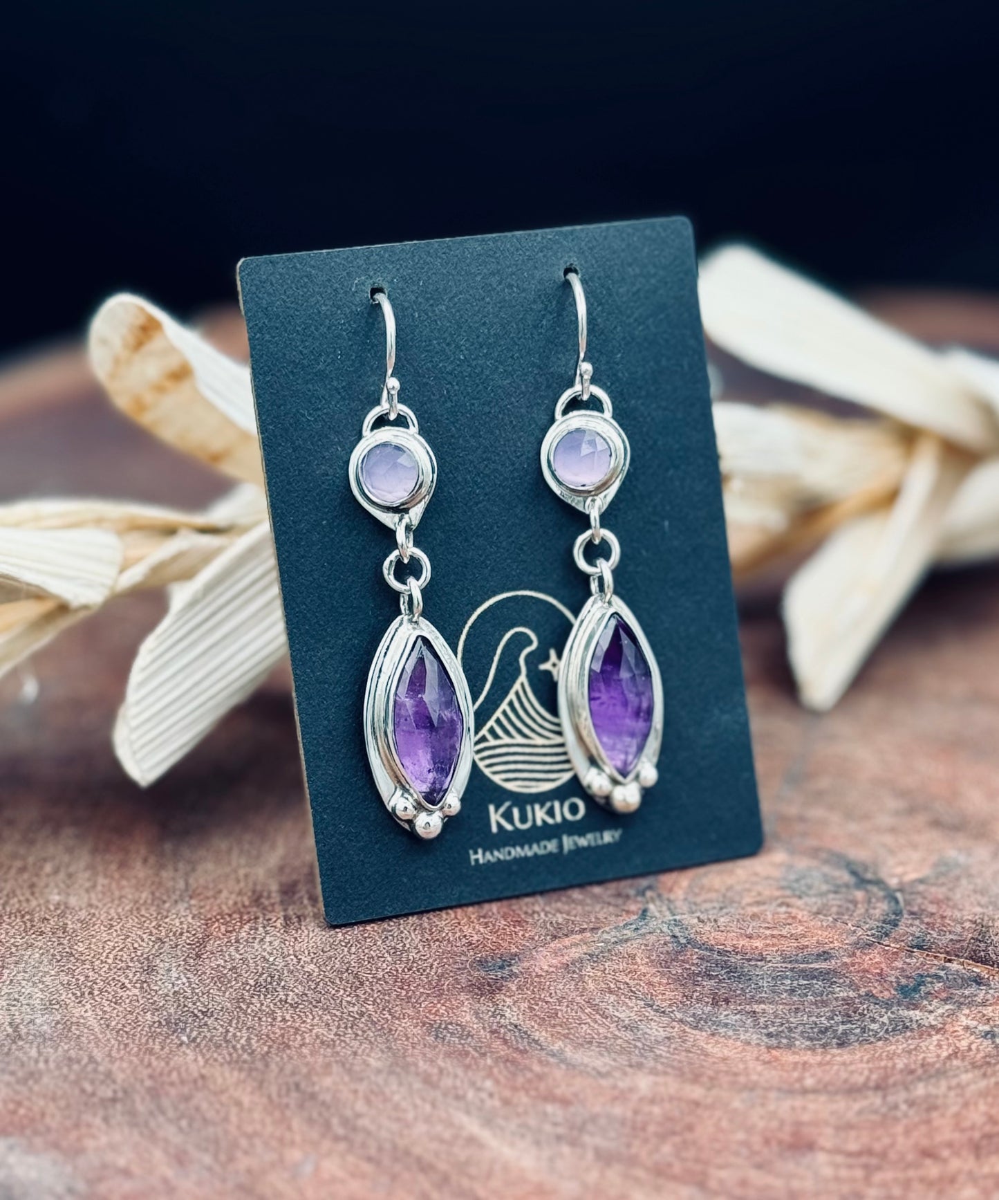 Amethyst and Lavender Chalcedony Sterling Silver Earrings