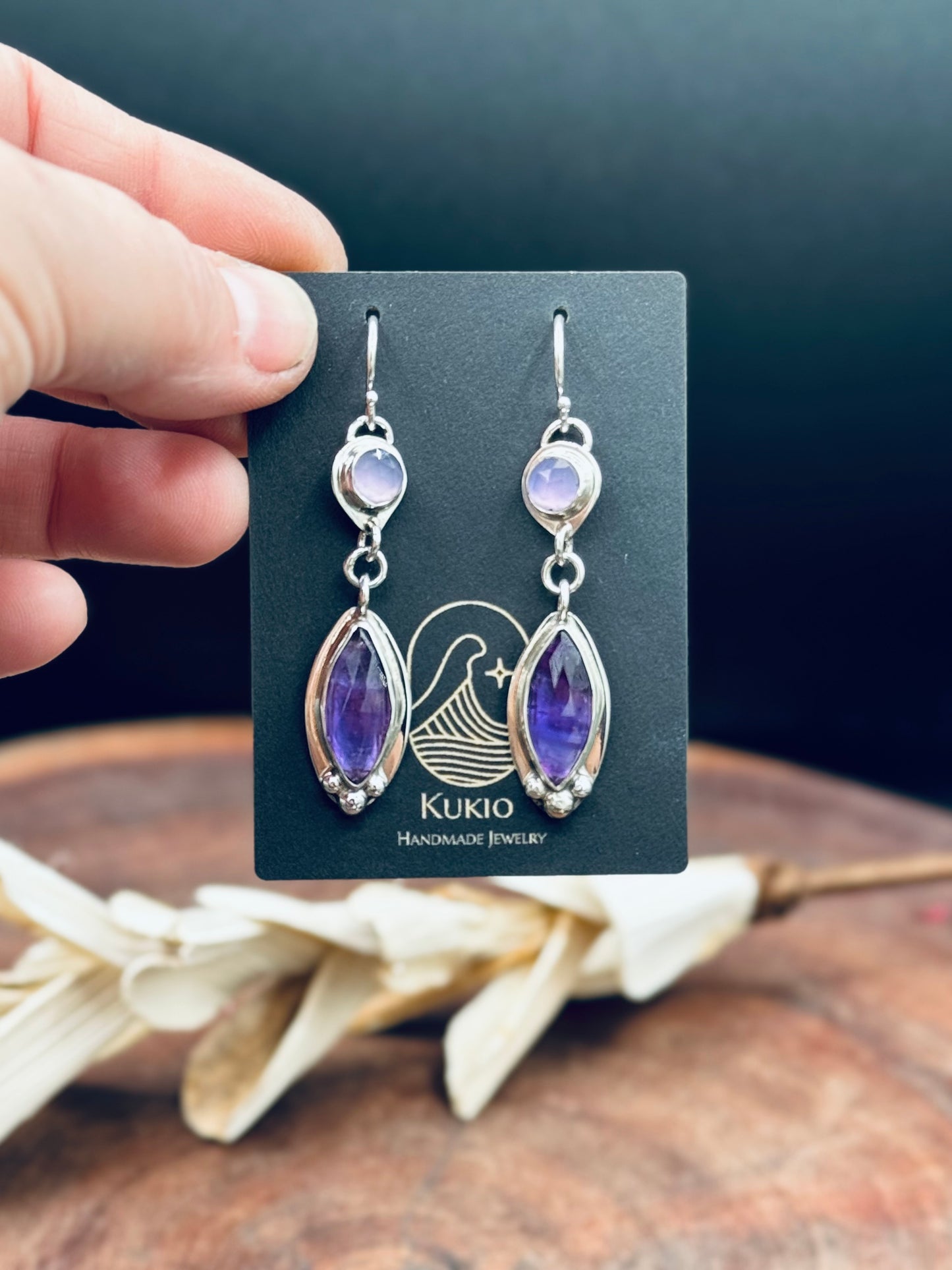 Amethyst and Lavender Chalcedony Sterling Silver Earrings