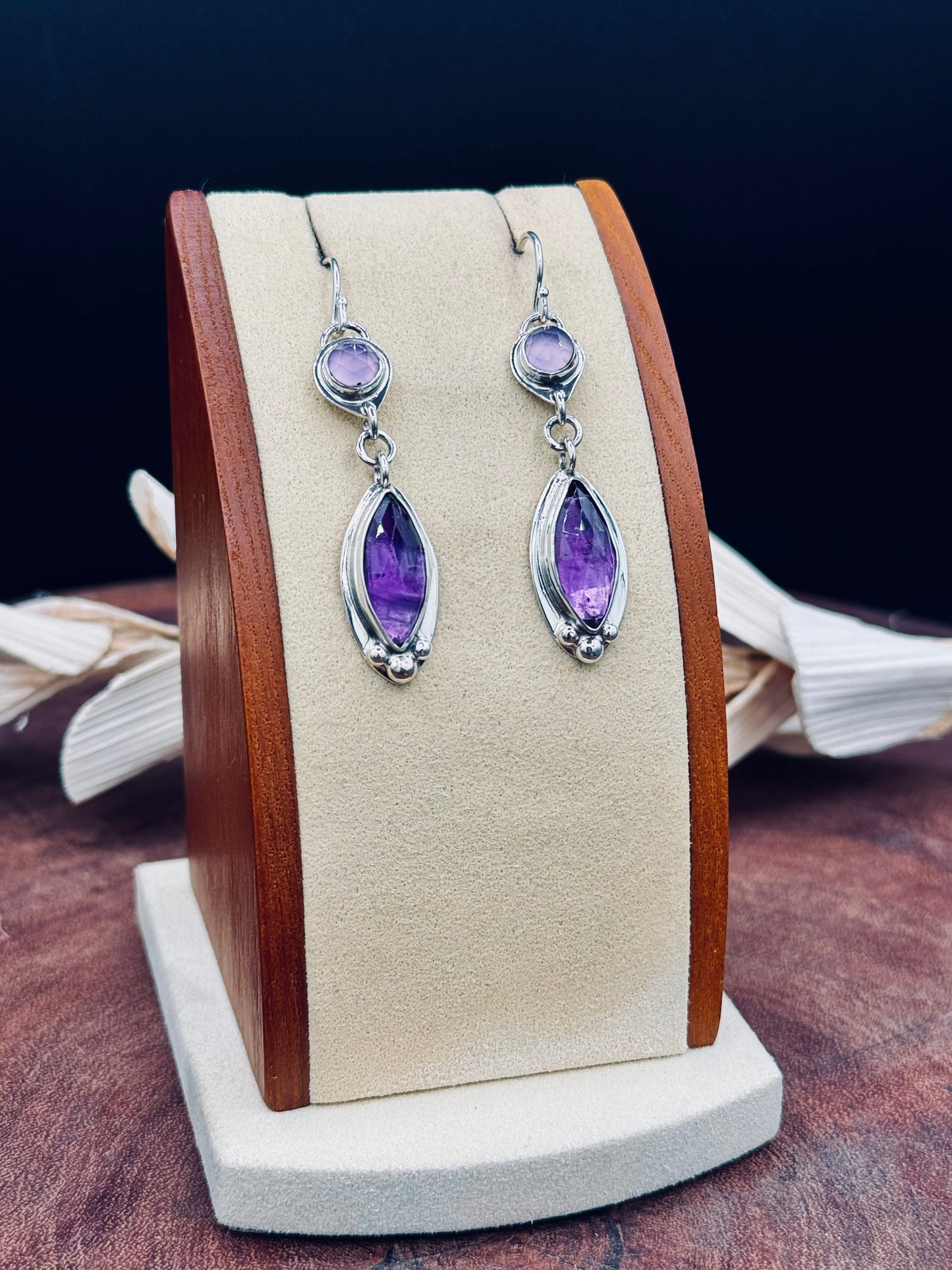 Amethyst and Lavender Chalcedony Sterling Silver Earrings