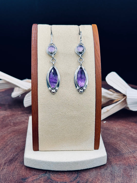 Amethyst and Lavender Chalcedony Sterling Silver Earrings