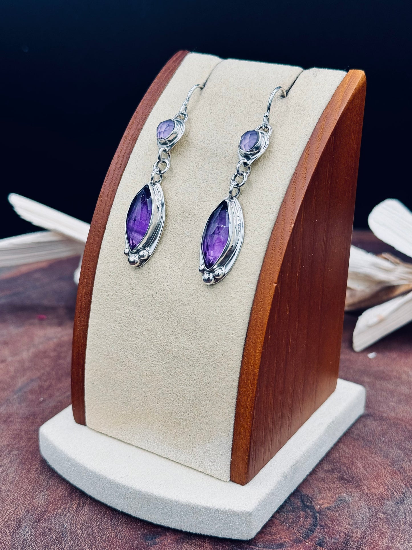 Amethyst and Lavender Chalcedony Sterling Silver Earrings