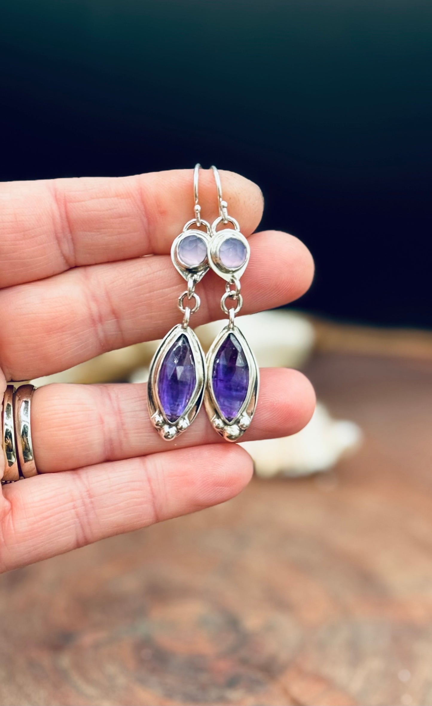 Amethyst and Lavender Chalcedony Sterling Silver Earrings