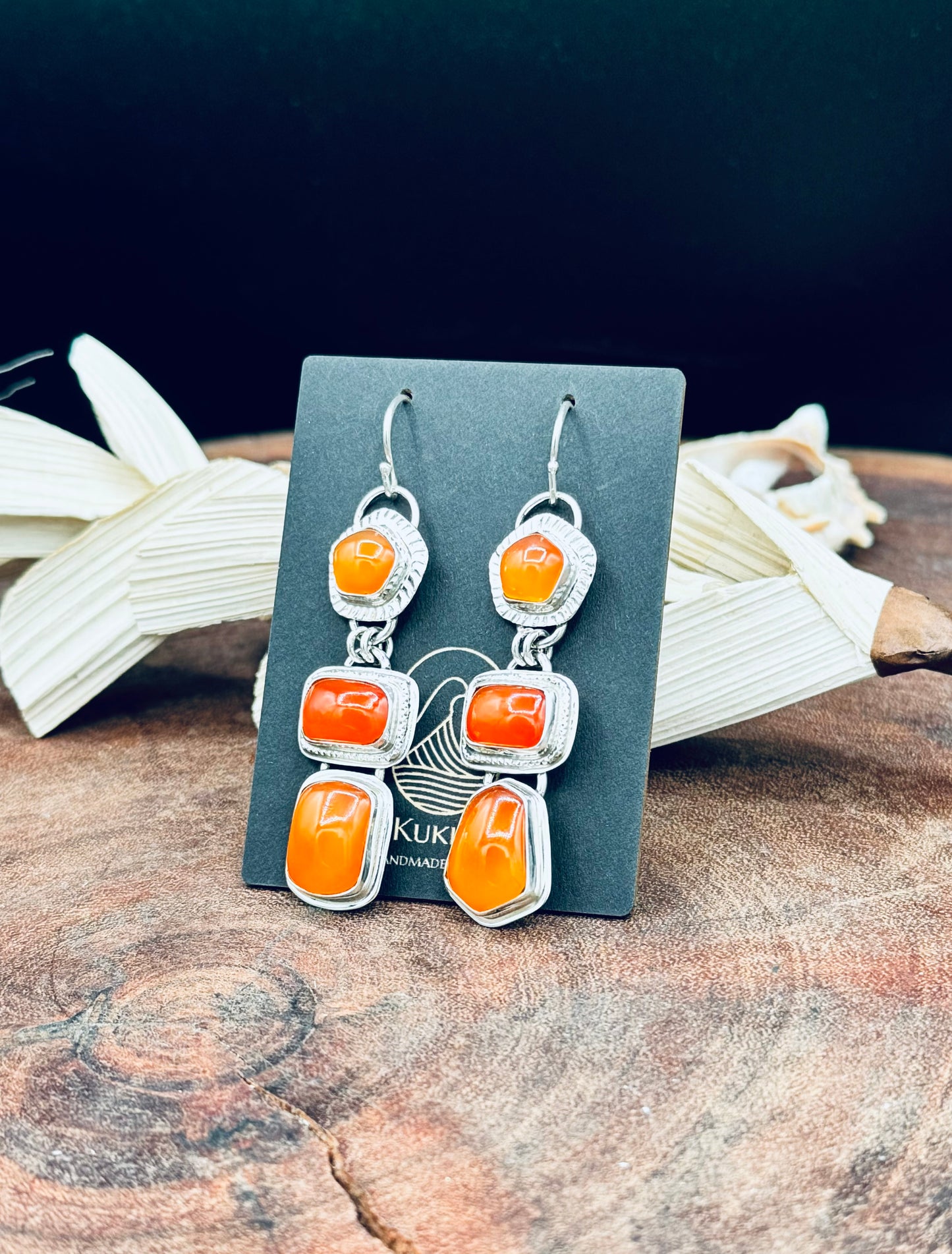 Triple Stone Carnelian Sterling Silver Earrings