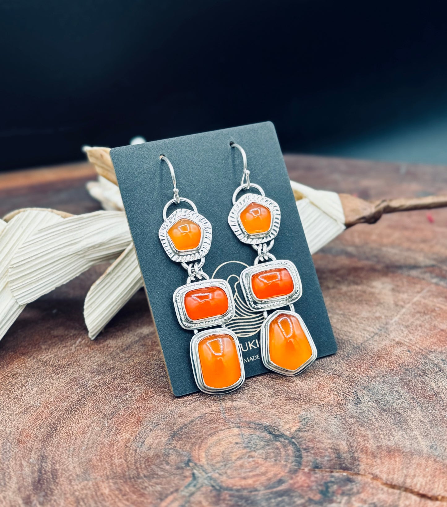 Triple Stone Carnelian Sterling Silver Earrings