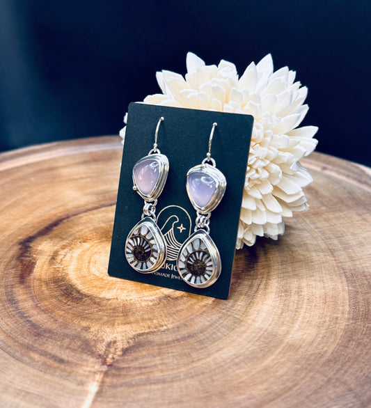 Ammonite with MOP Inlay and Lilac Chalcedony Earrings