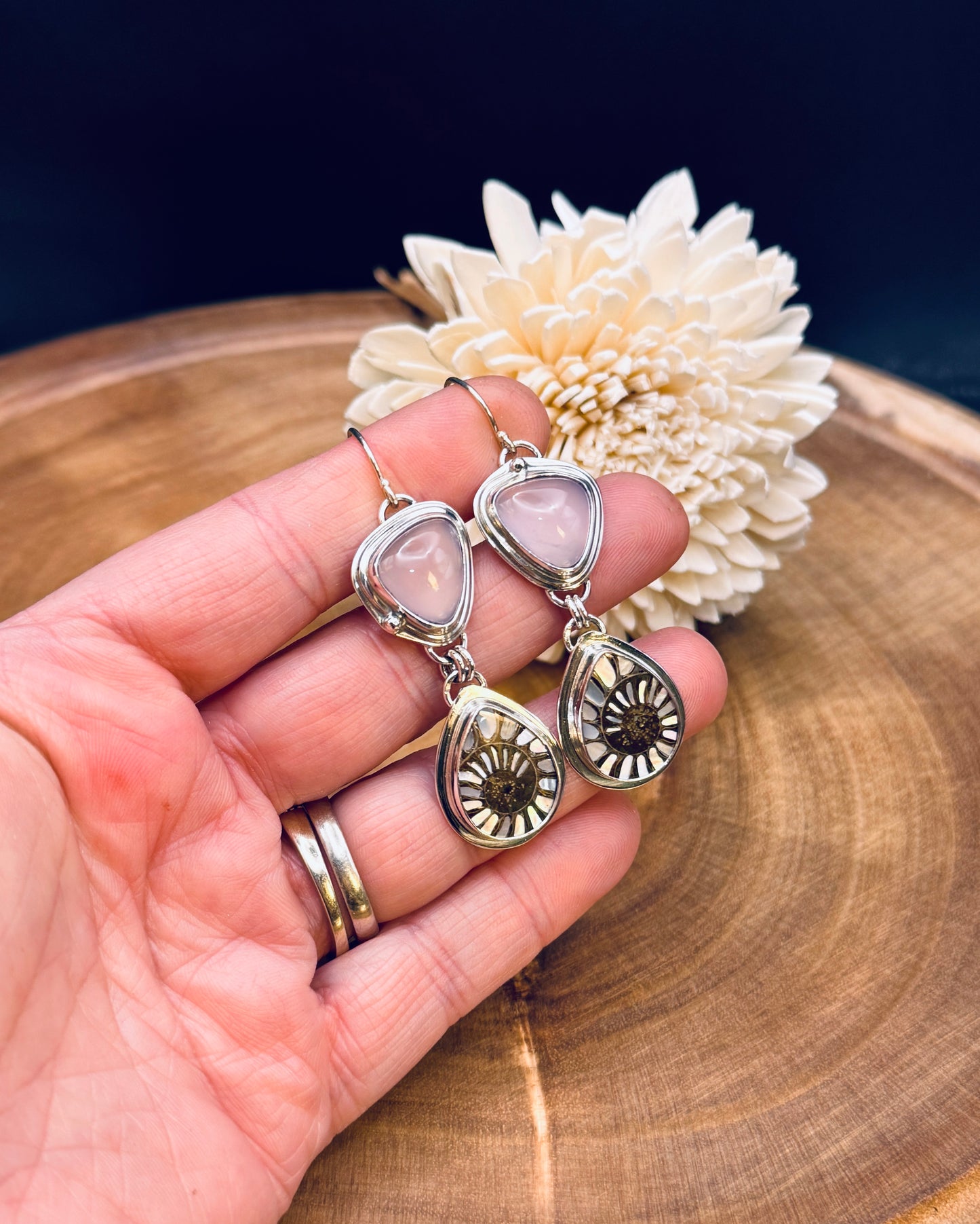 Ammonite with MOP Inlay and Lilac Chalcedony Earrings