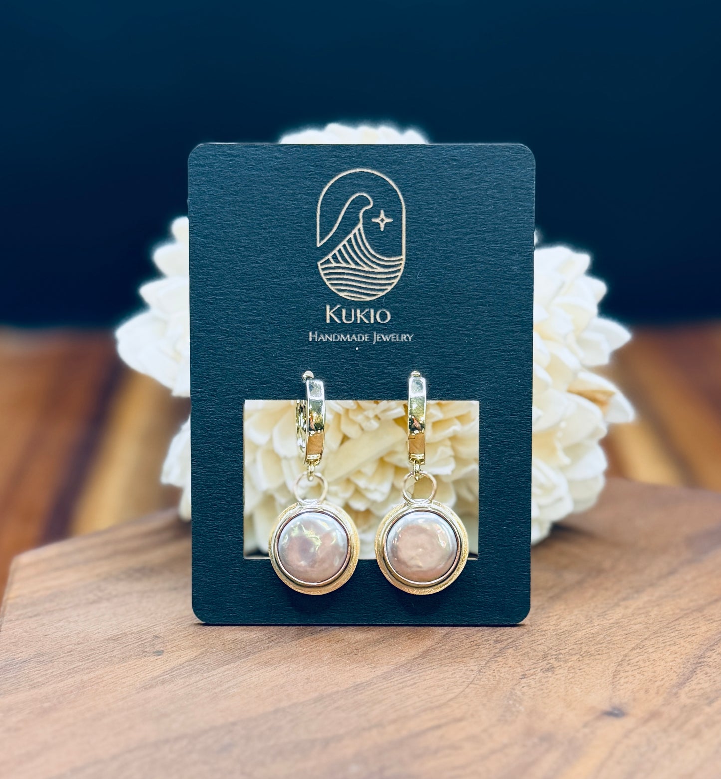 Gold-Fill Pastacio Coin Pearl Huggie Earrings