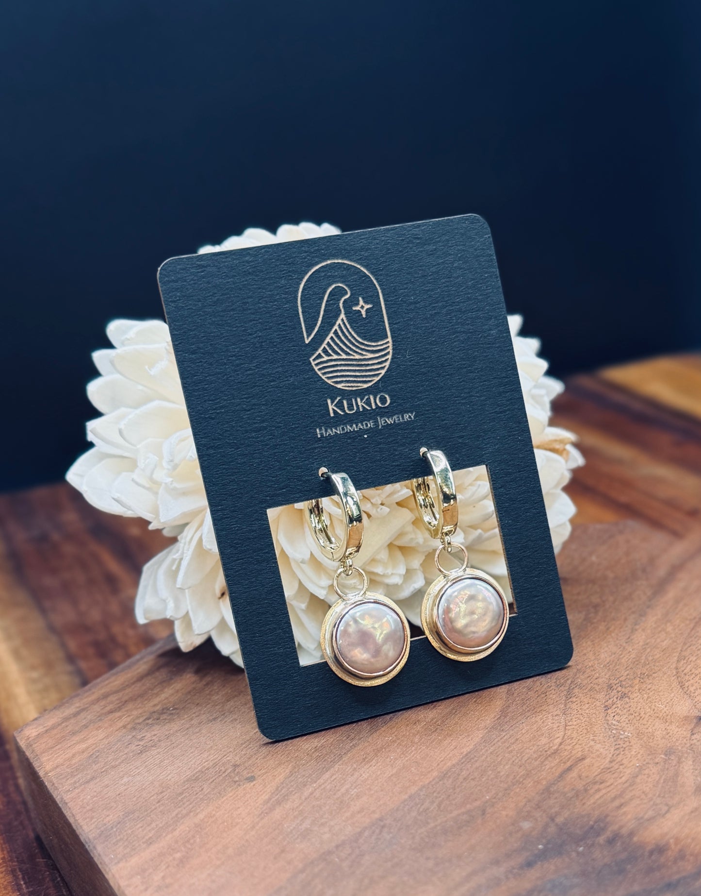 Gold-Fill Pastacio Coin Pearl Huggie Earrings