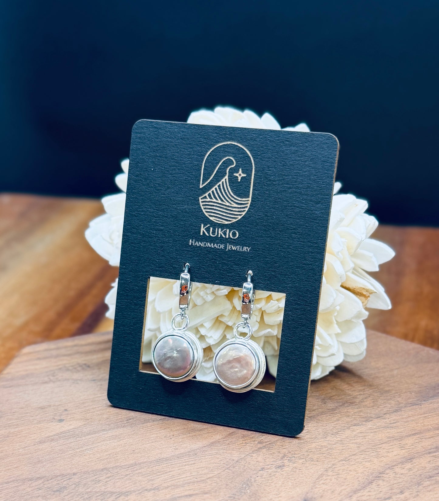 Sterling Silver Pistachio Coin Peal Huggie Earrings