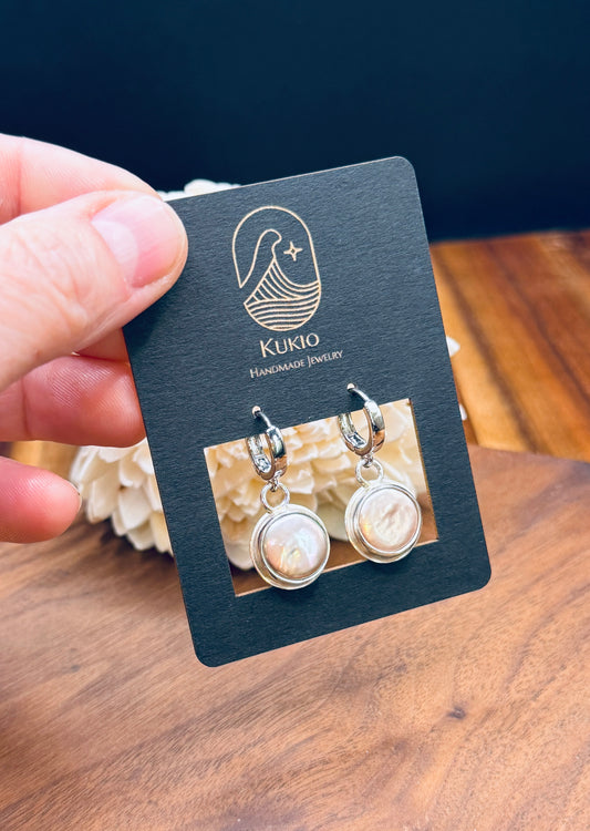 Sterling Silver Pistachio Coin Peal Huggie Earrings