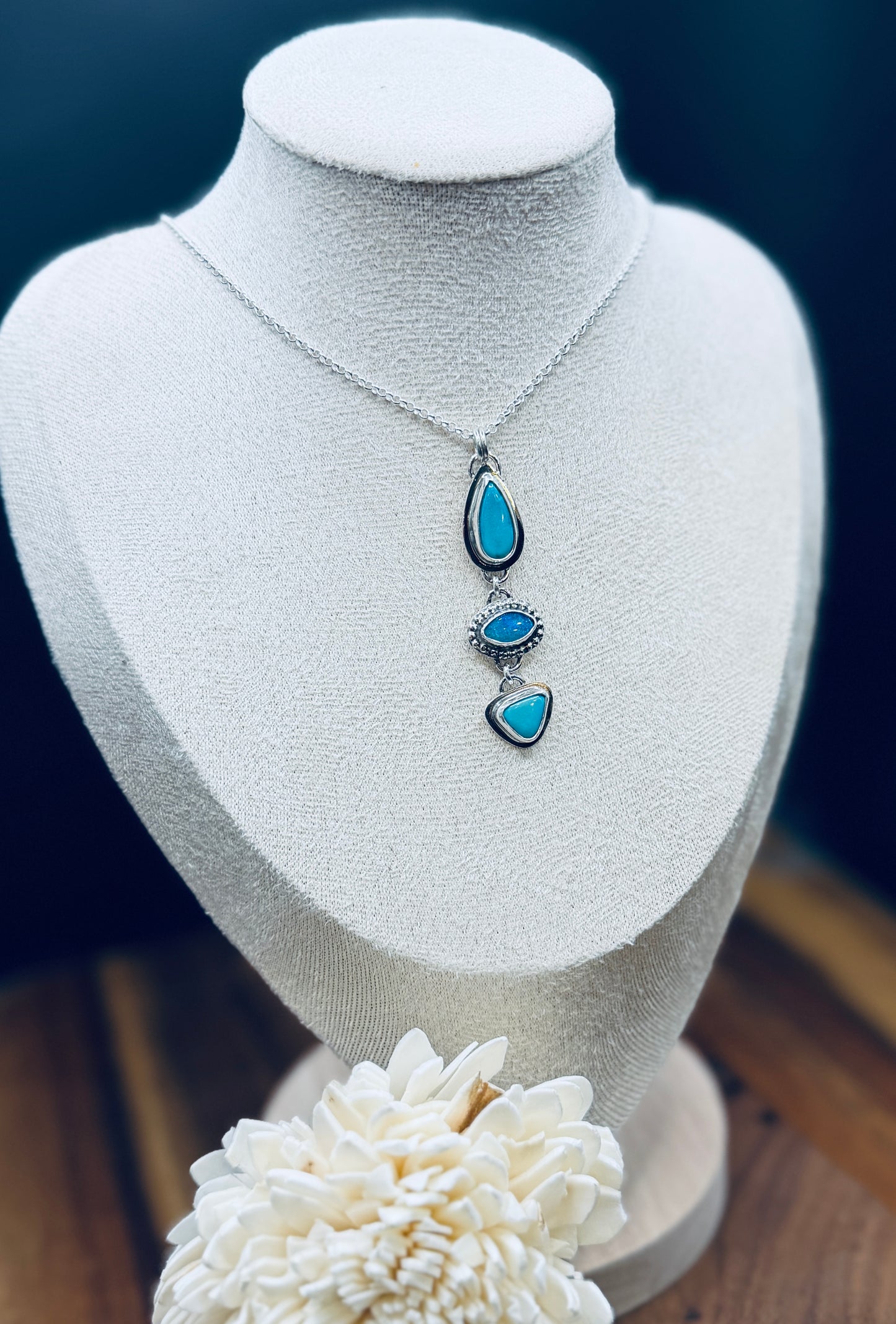 Sleeping Beauty Turquoise and Coober Pedy Opal Sterling Silver Pendant