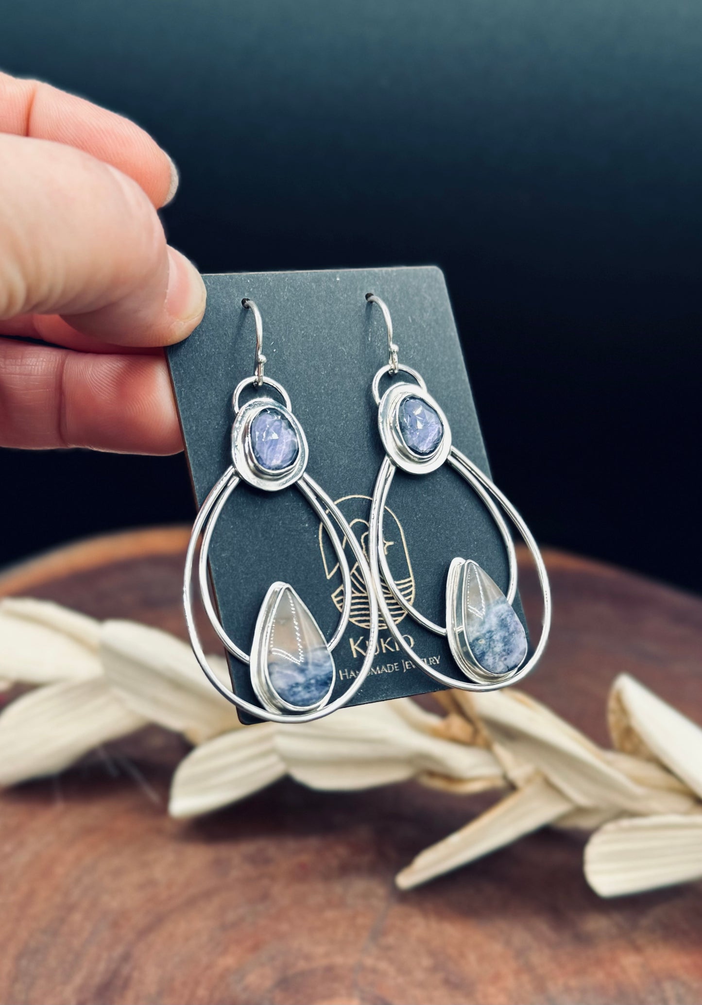 Morado Opal and Iolite Sterling Silver Earrings