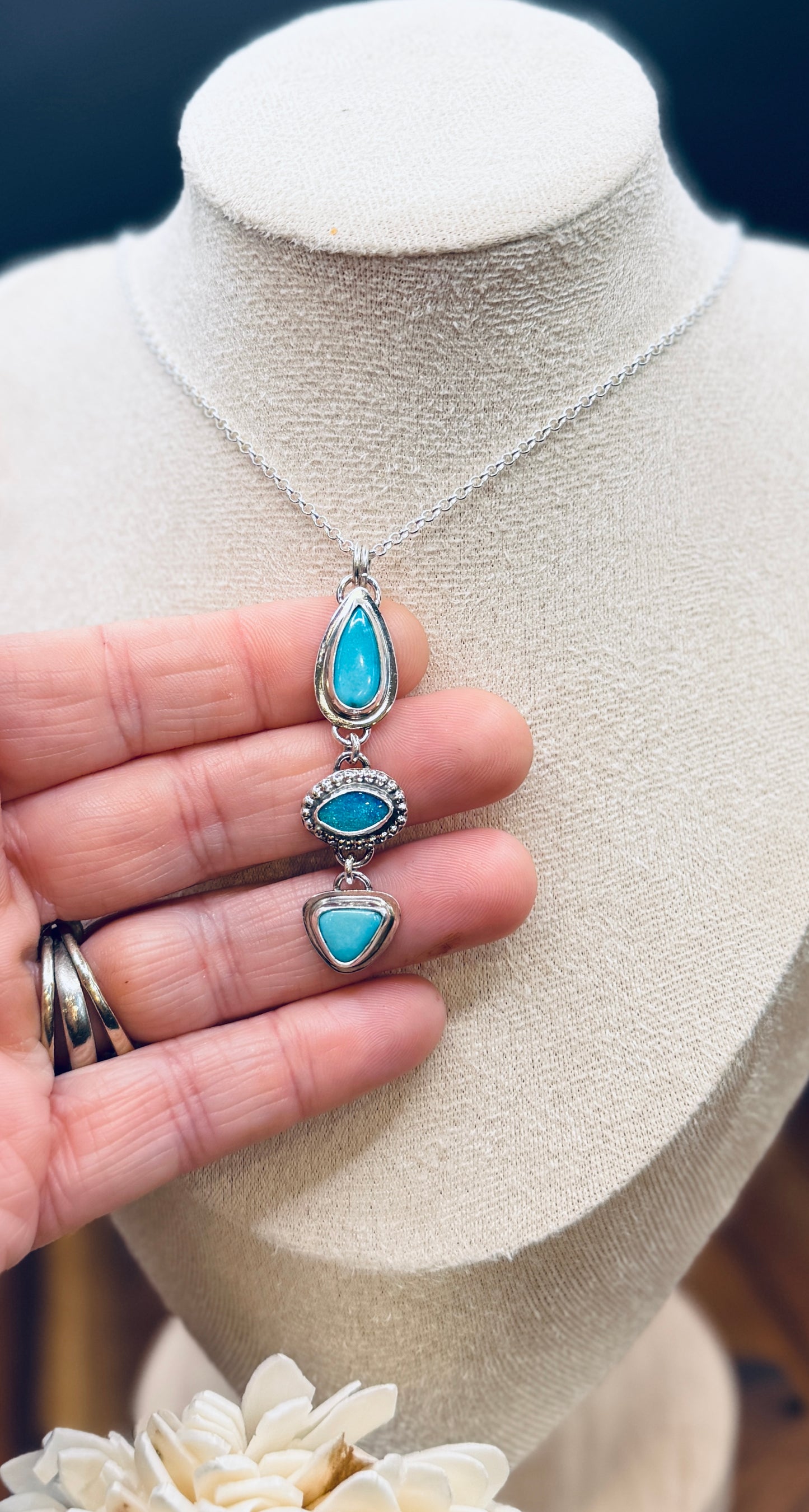 Sleeping Beauty Turquoise and Coober Pedy Opal Sterling Silver Pendant