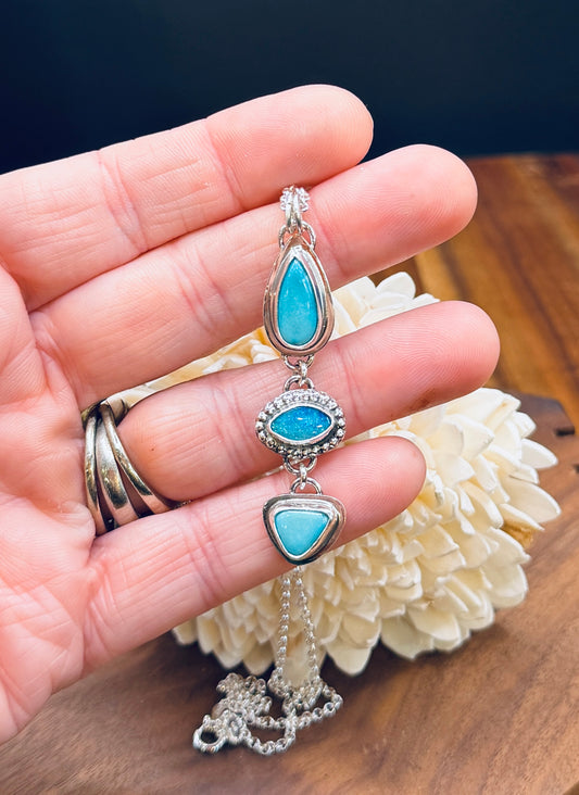 Sleeping Beauty Turquoise and Coober Pedy Opal Sterling Silver Pendant