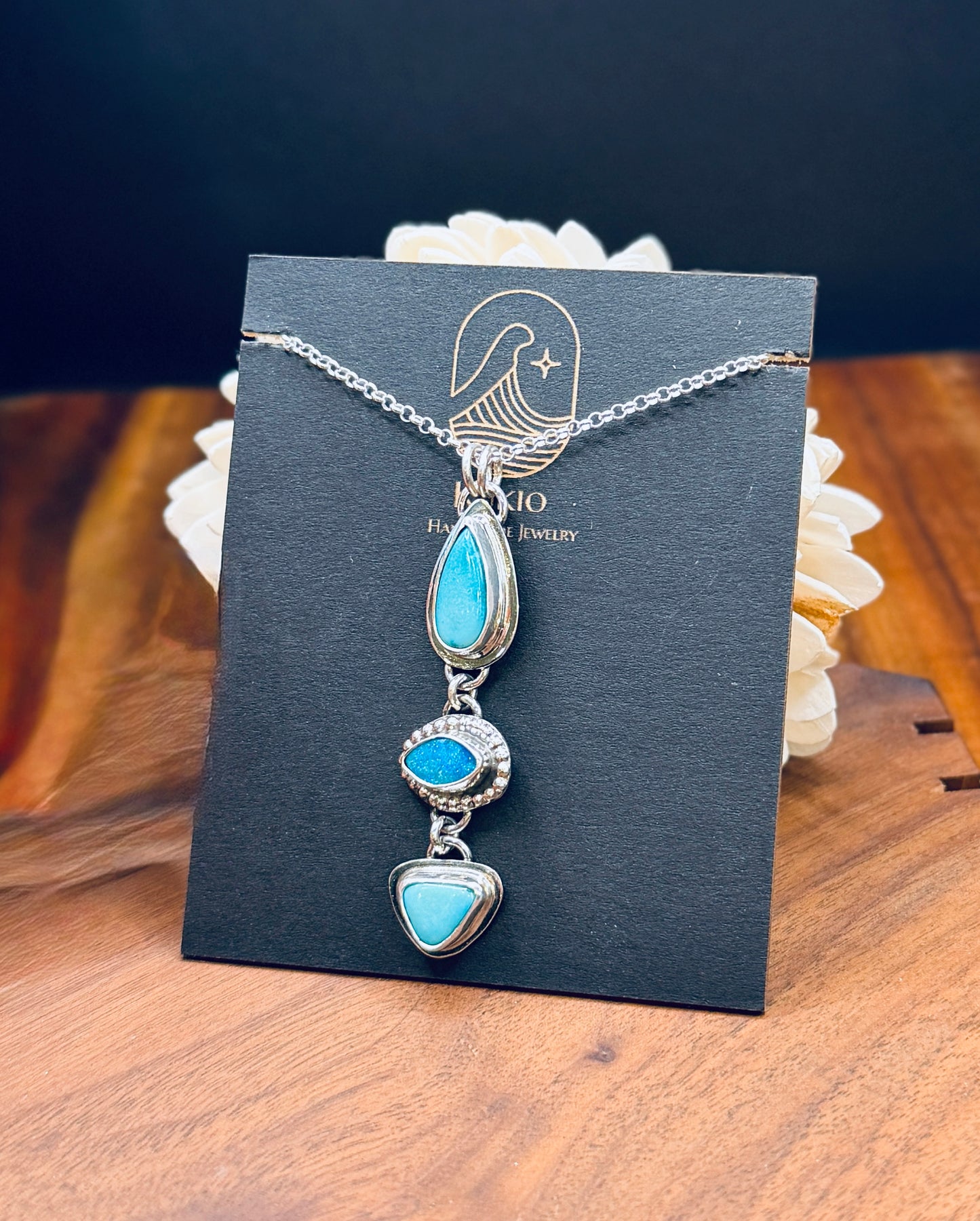 Sleeping Beauty Turquoise and Coober Pedy Opal Sterling Silver Pendant