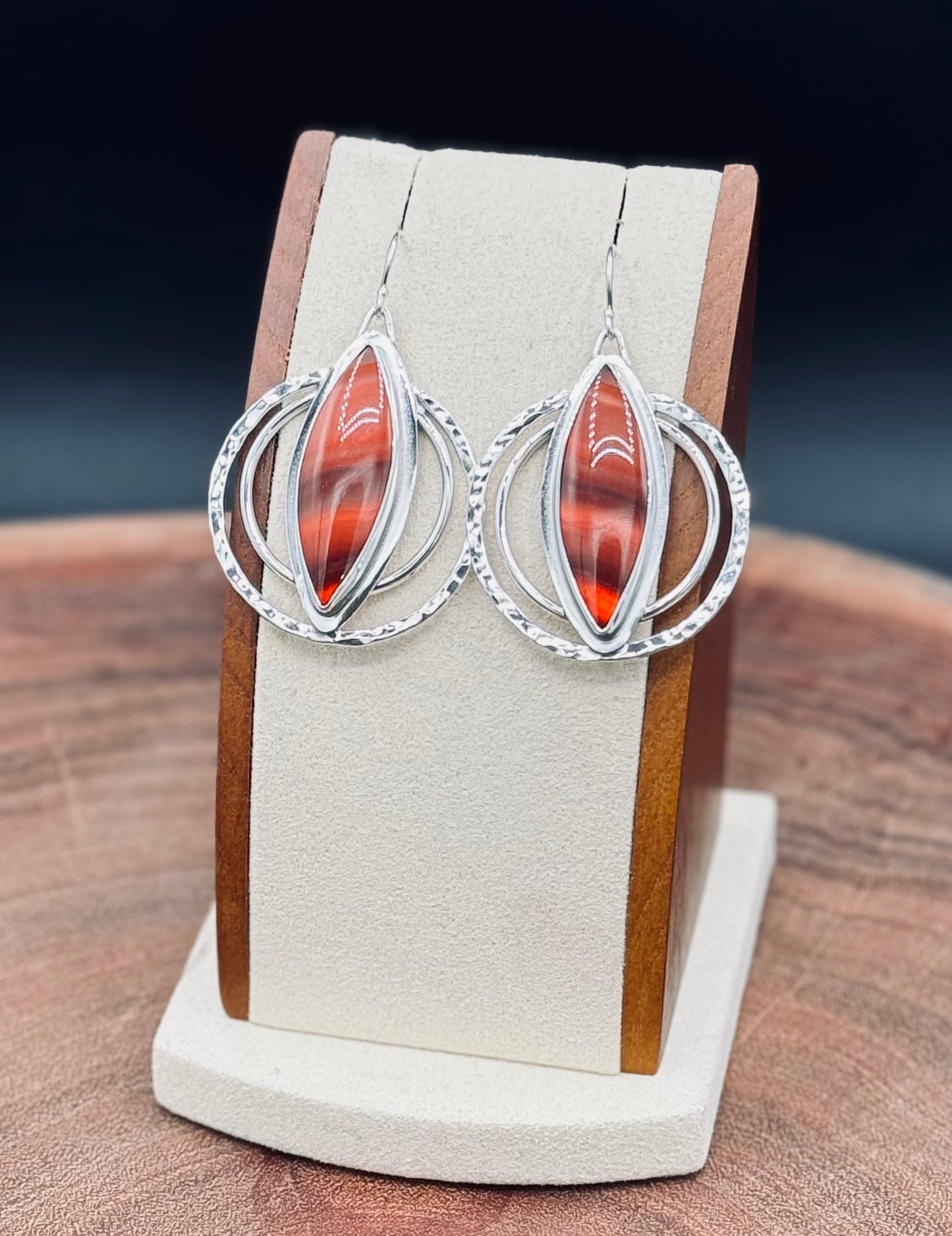 Red Lace Agate Sterling Silver Double Hoop Earrings