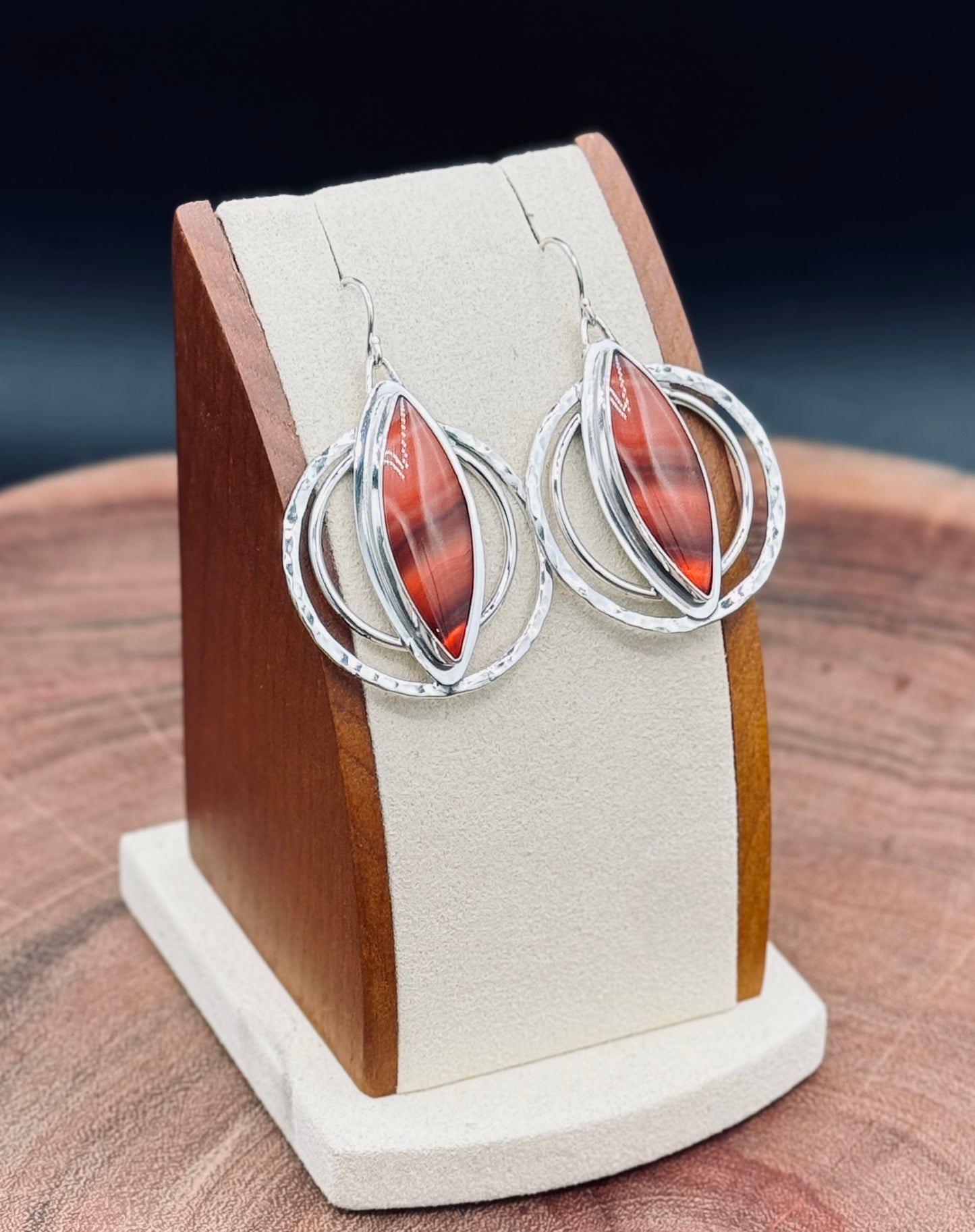 Red Lace Agate Sterling Silver Double Hoop Earrings