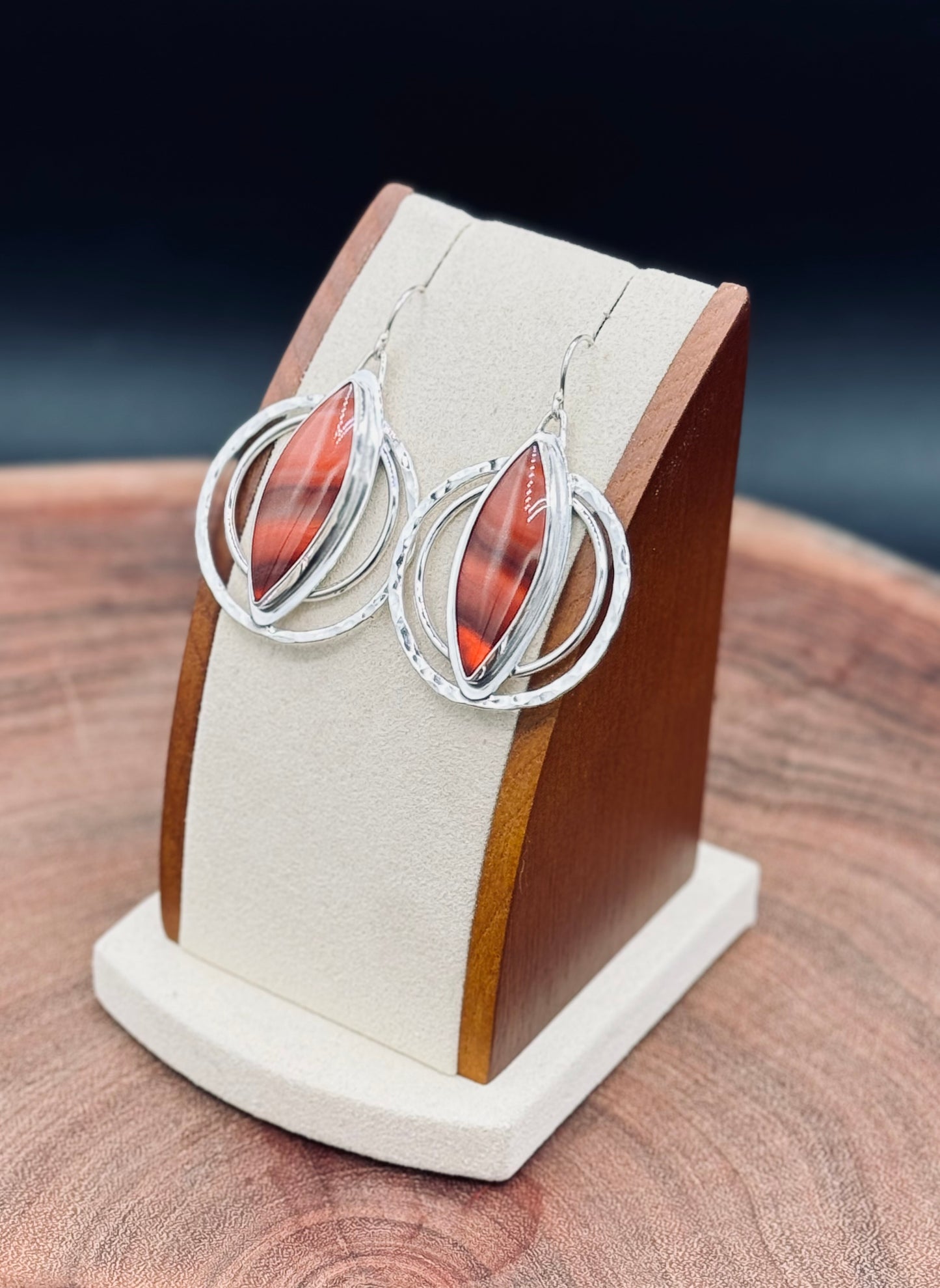 Red Lace Agate Sterling Silver Double Hoop Earrings