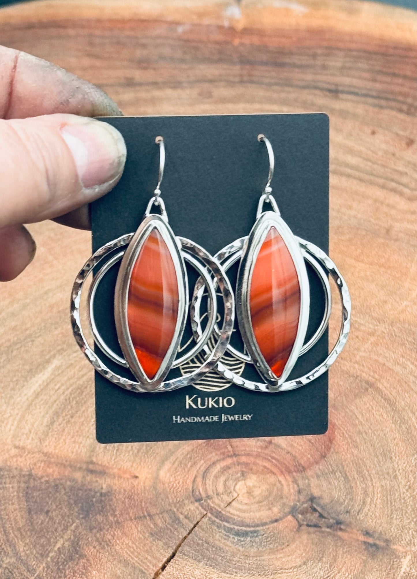 Red Lace Agate Sterling Silver Double Hoop Earrings