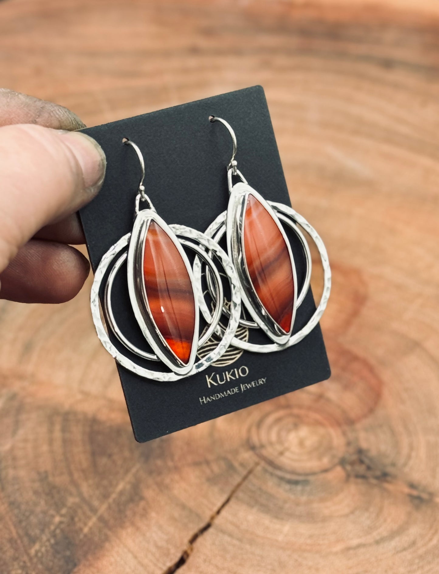 Red Lace Agate Sterling Silver Double Hoop Earrings