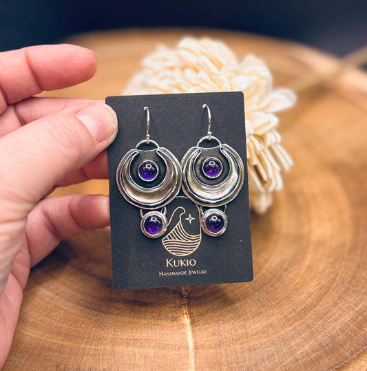 Crescent Glow Tahitian MOP and Amethyst Earrings
