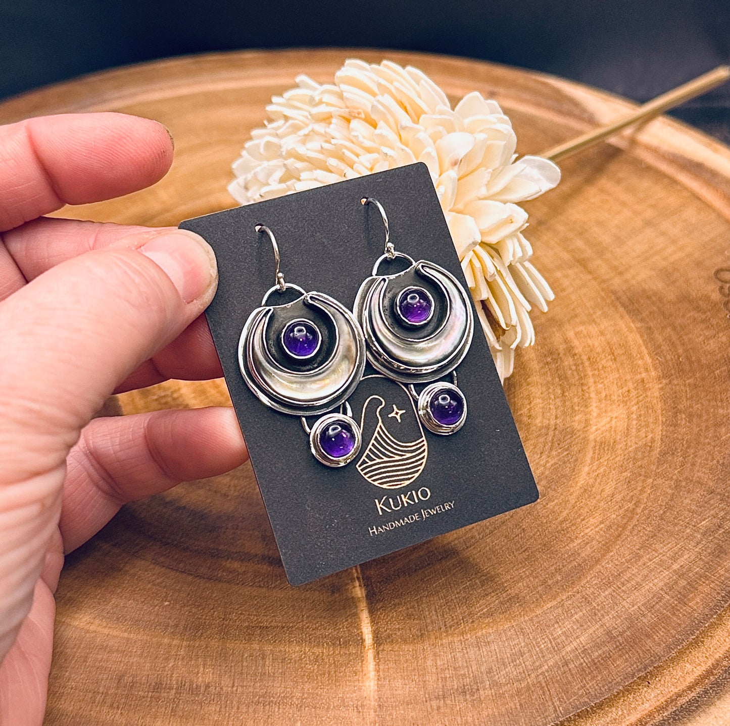 Crescent Glow Tahitian MOP and Amethyst Earrings