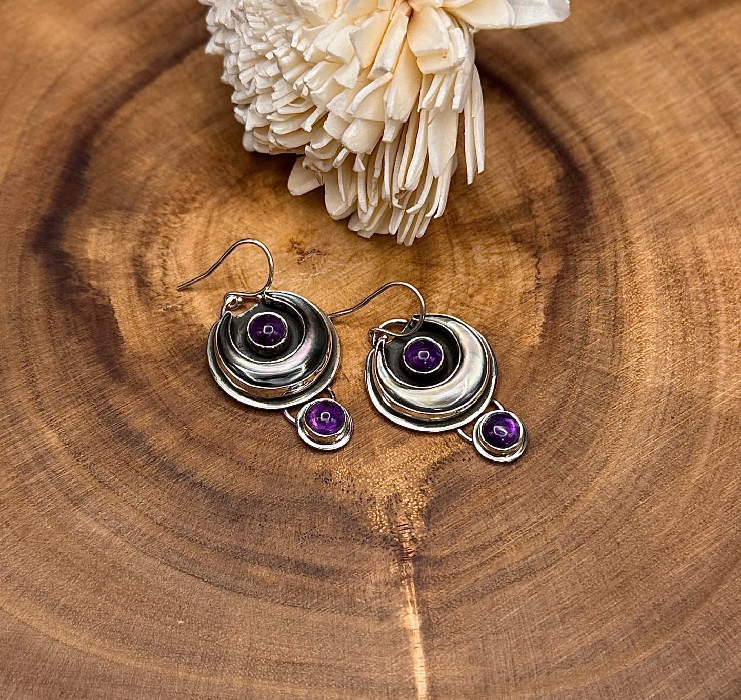 Crescent Glow Tahitian MOP and Amethyst Earrings