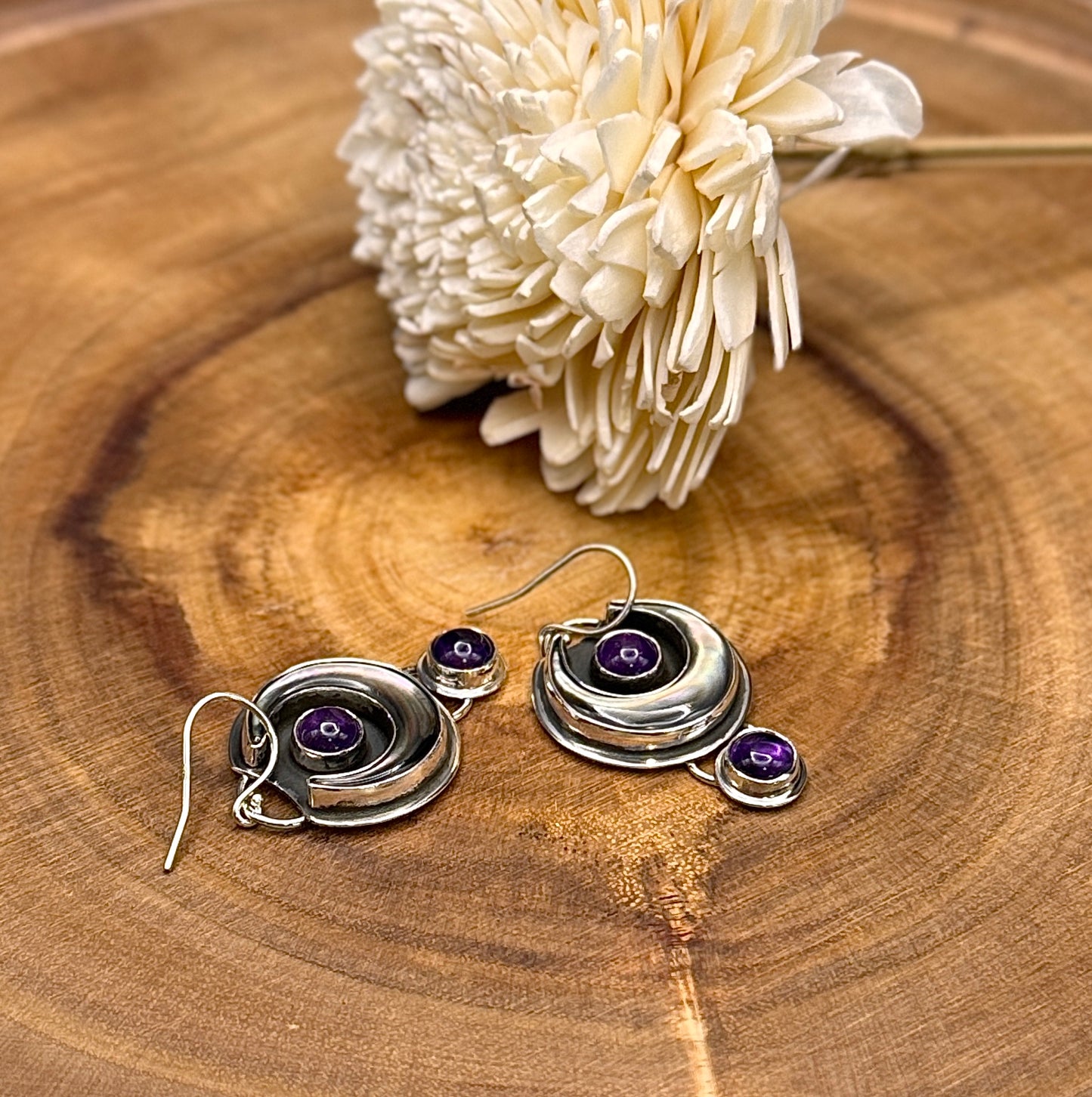 Crescent Glow Tahitian MOP and Amethyst Earrings