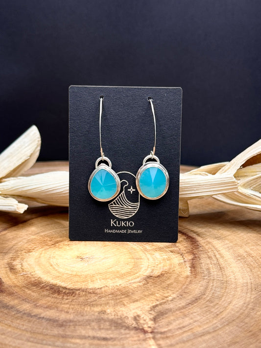 Radial Cut Aqua Chalcedony Sterling Silver Earrings