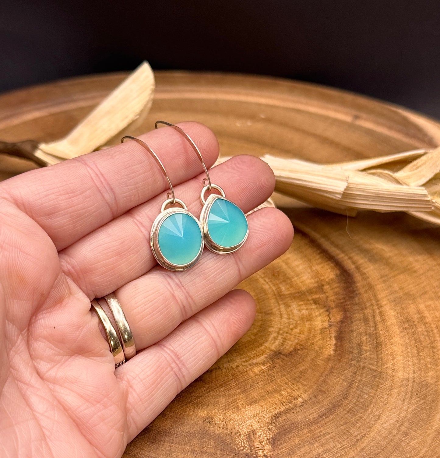 Radial Cut Aqua Chalcedony Sterling Silver Dangle Earrings