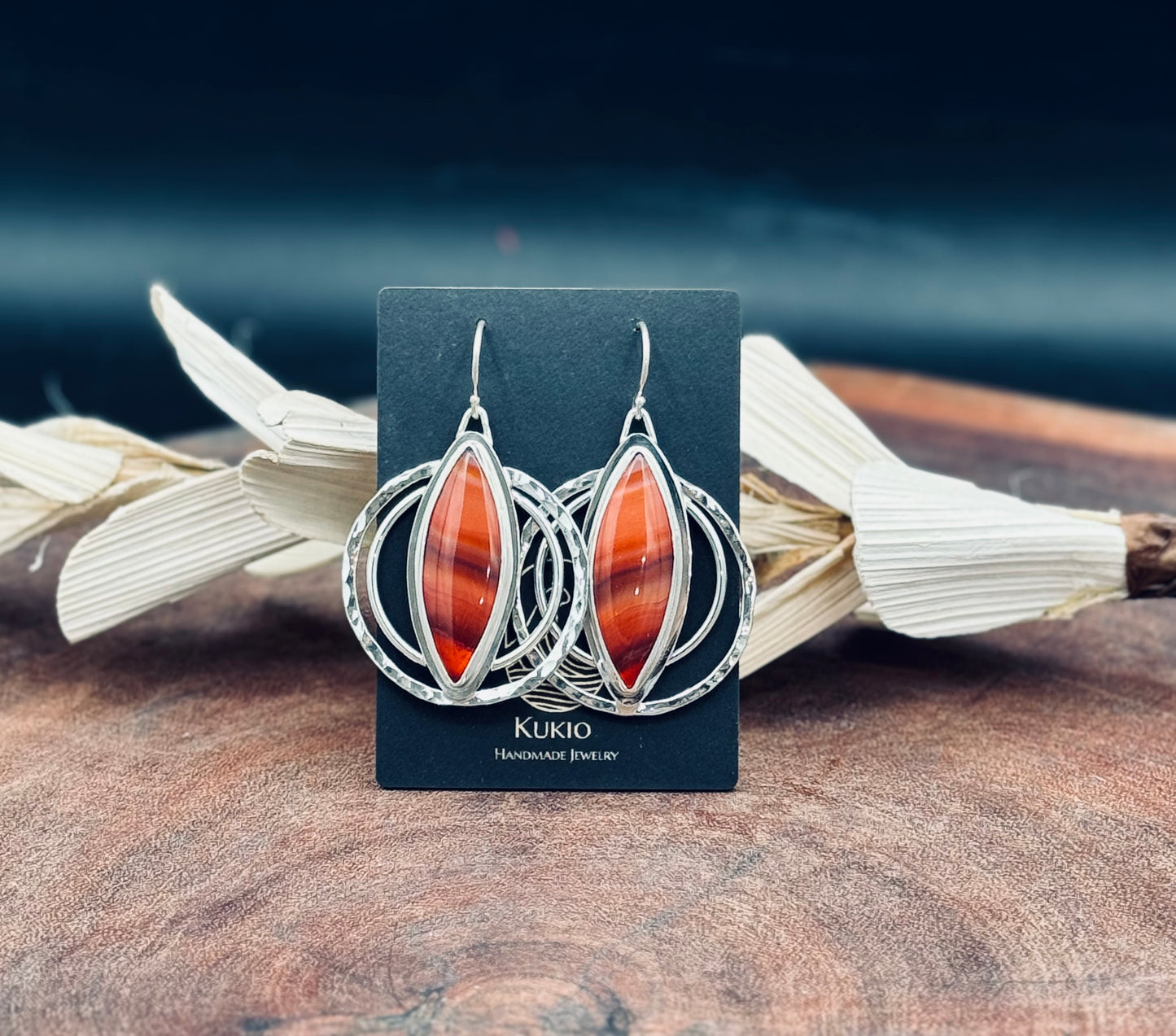 Red Lace Agate Sterling Silver Double Hoop Earrings